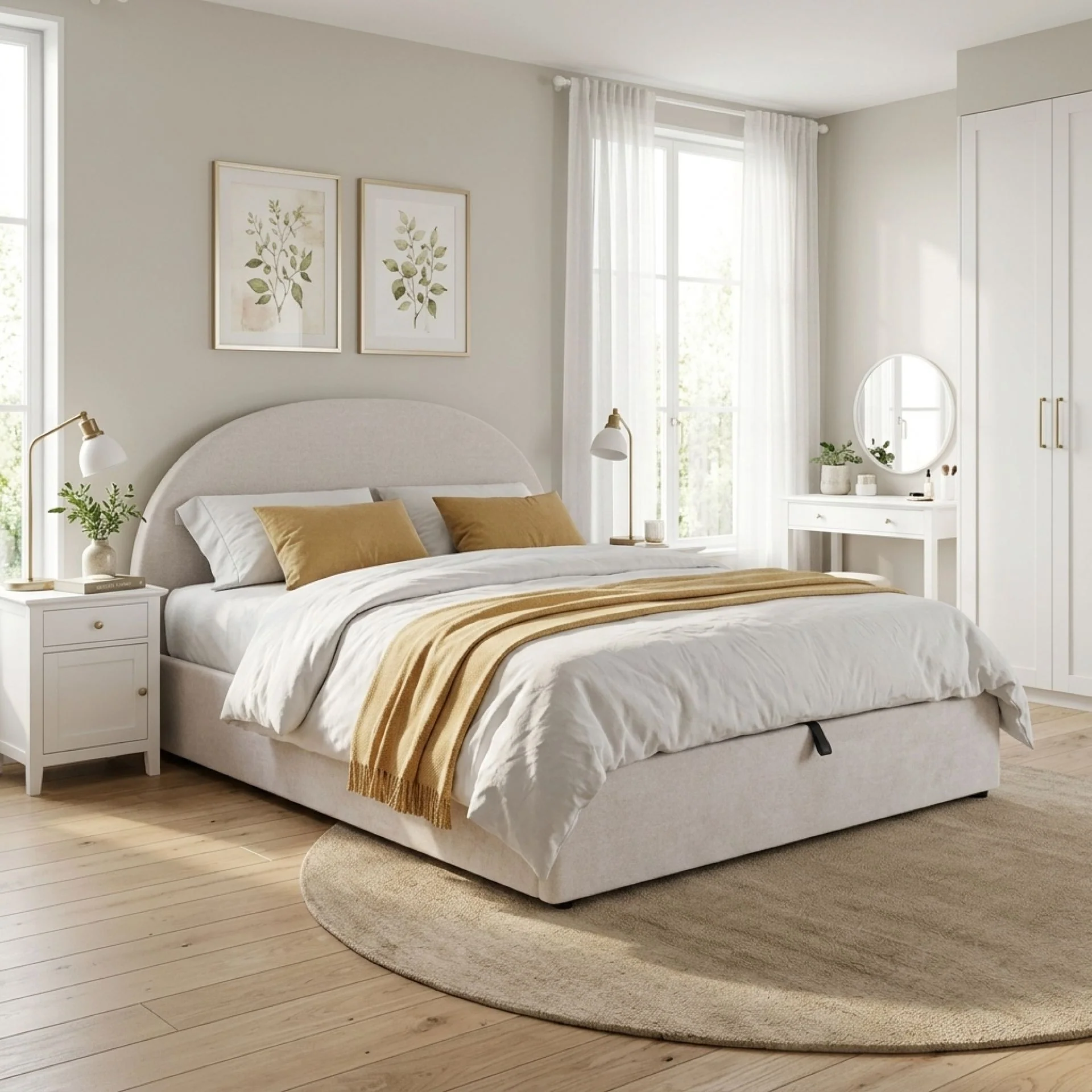 Isabella Queen Gas Lift Bed Frame - Linen Beige - Image 7