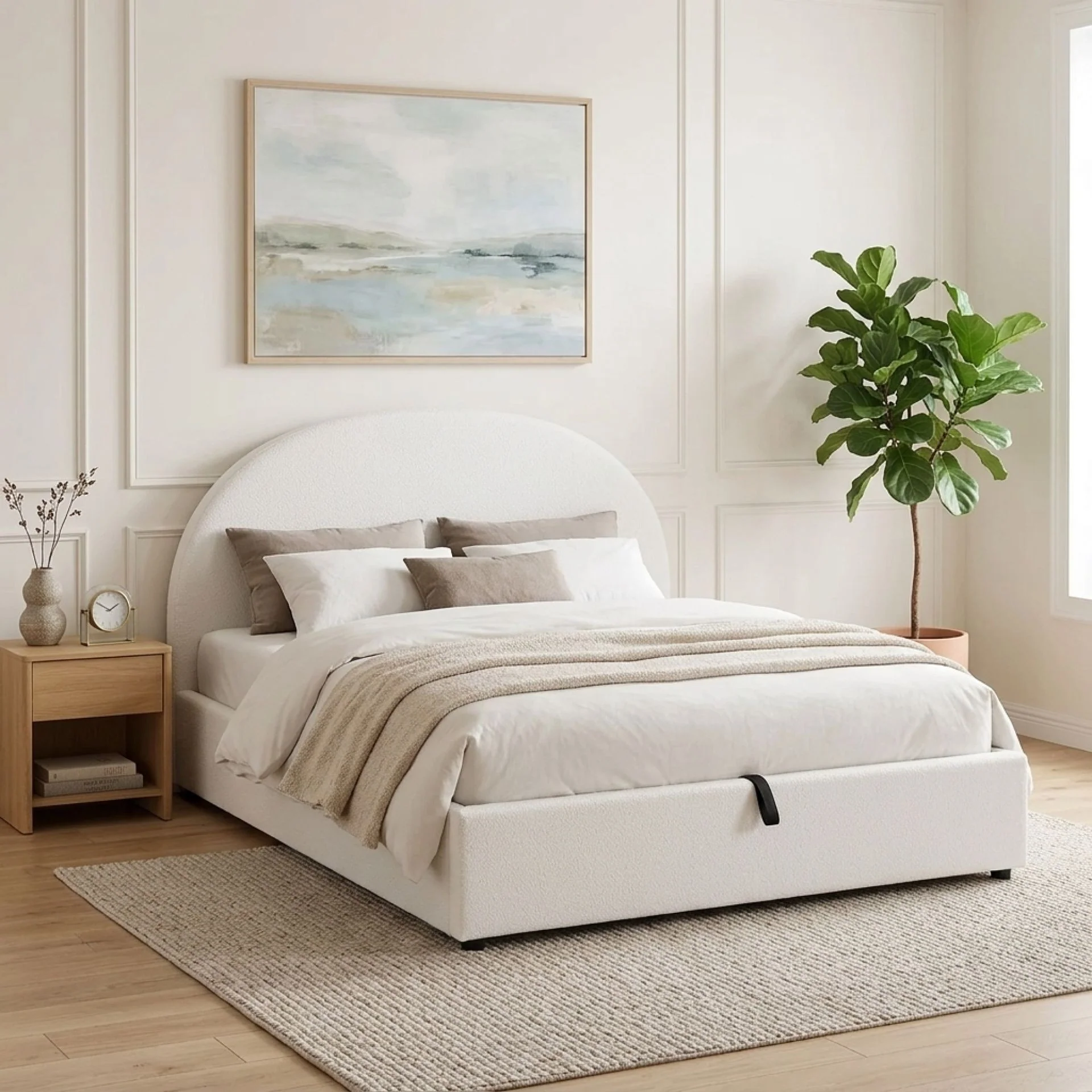 Isabella Boucle Queen Gas Lift Bed Frame - White