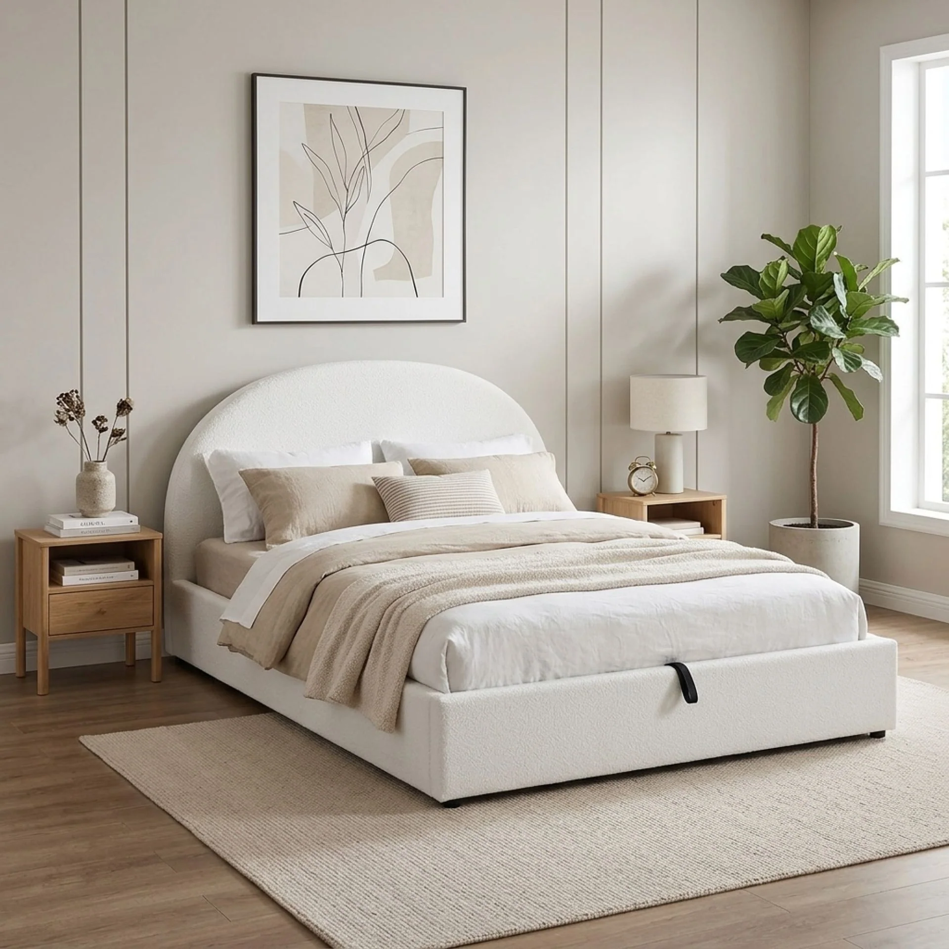 Isabella Boucle Queen Gas Lift Bed Frame - White - Image 4