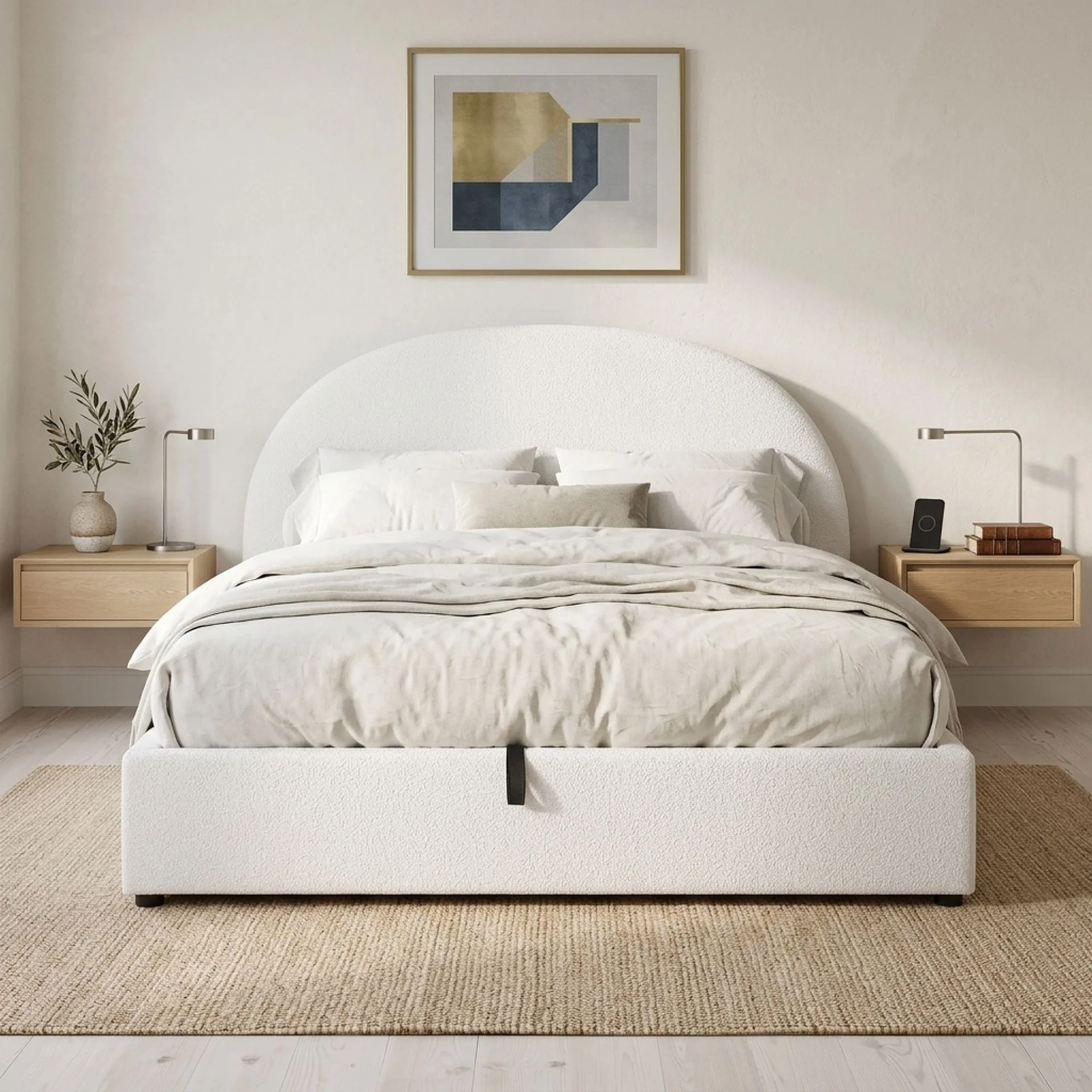 Isabella Boucle Queen Gas Lift Bed Frame - White - Image 5