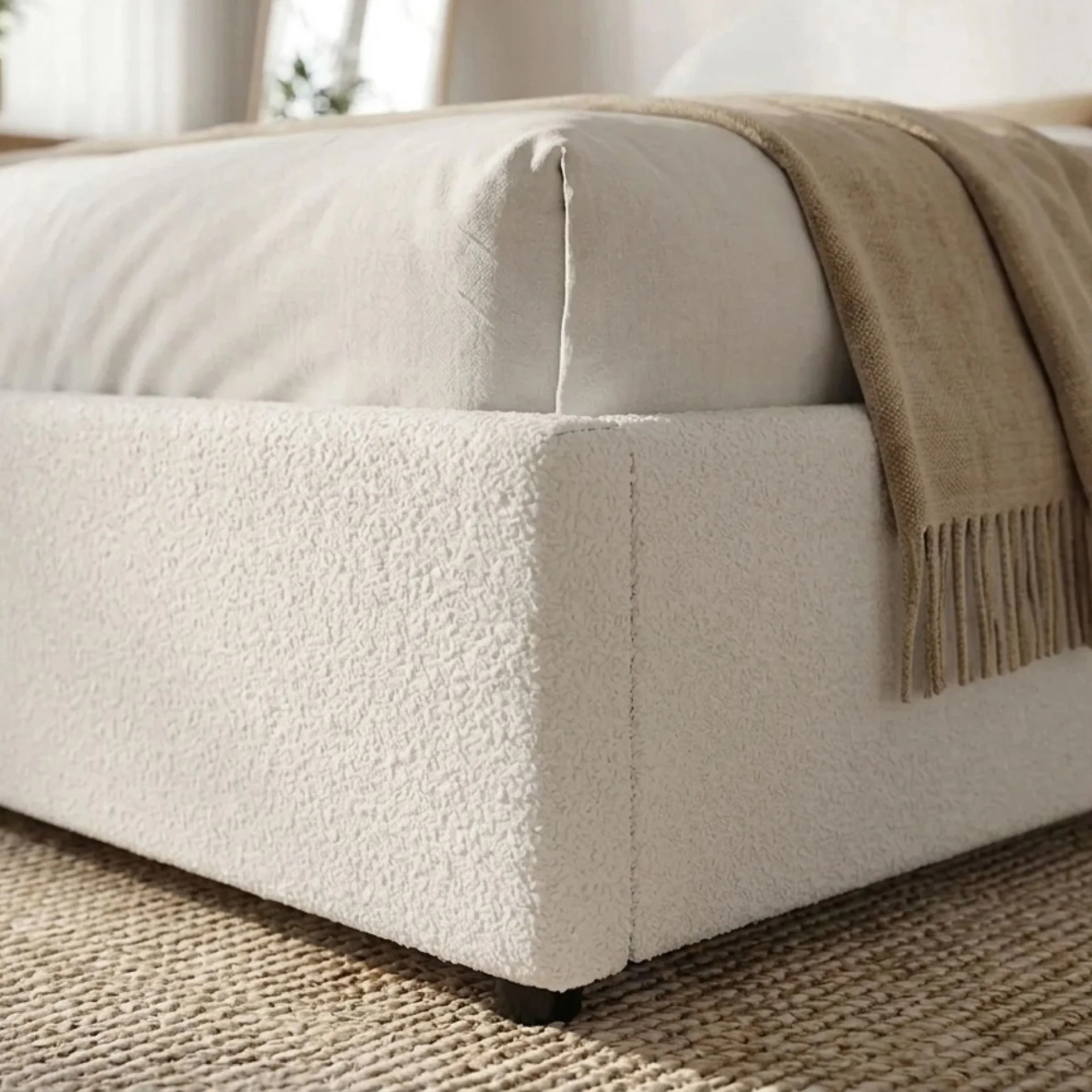 Isabella Boucle Queen Gas Lift Bed Frame - White - Image 7