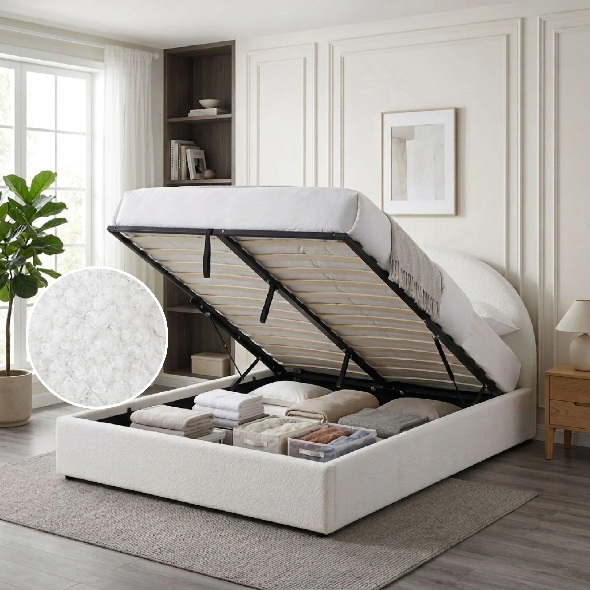 Isabella Queen Teddy Gas Lift Bed Frame - White - Image 2