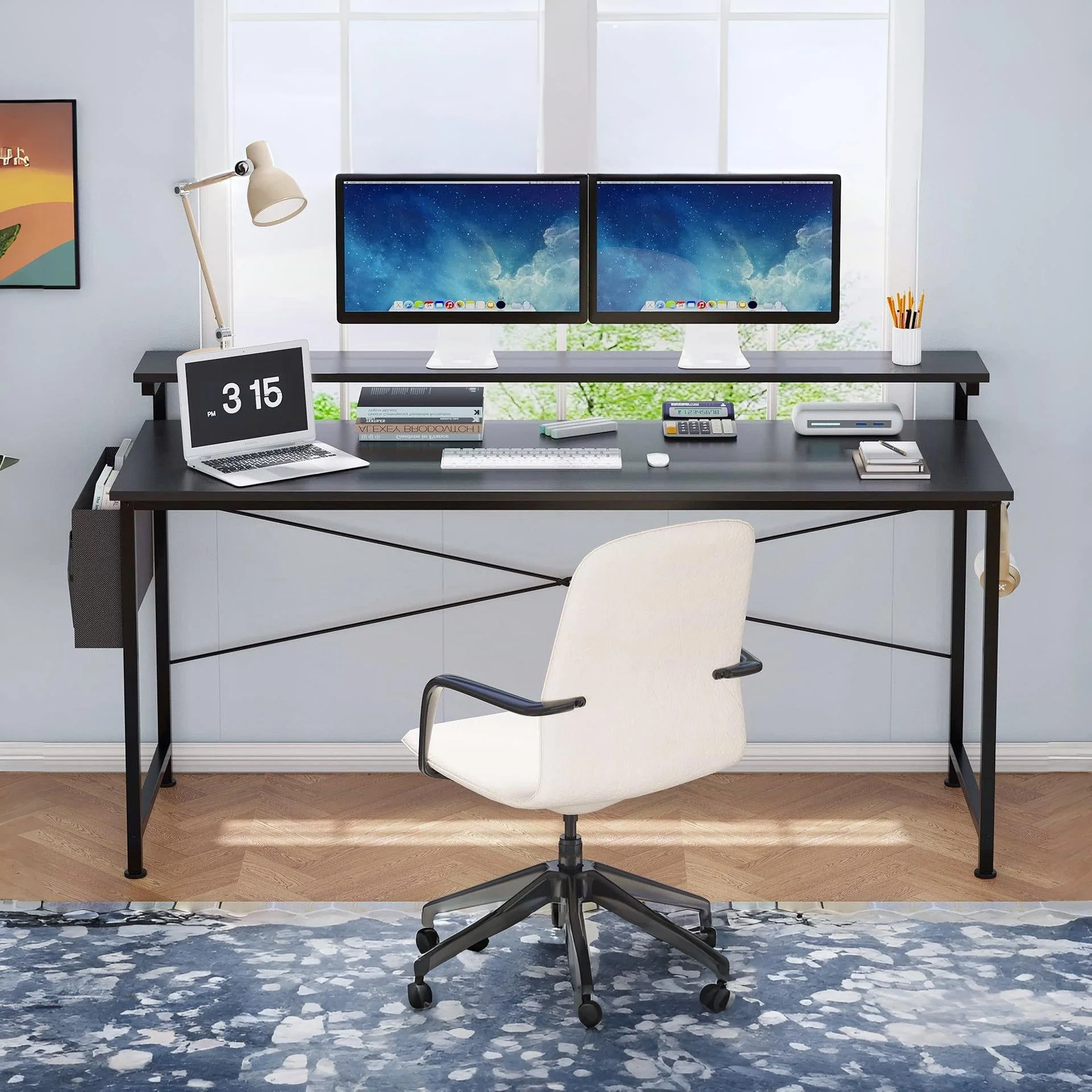 Jacob 140cm Computer Desk with Adjustable Monitor Stand - Black - Image 3