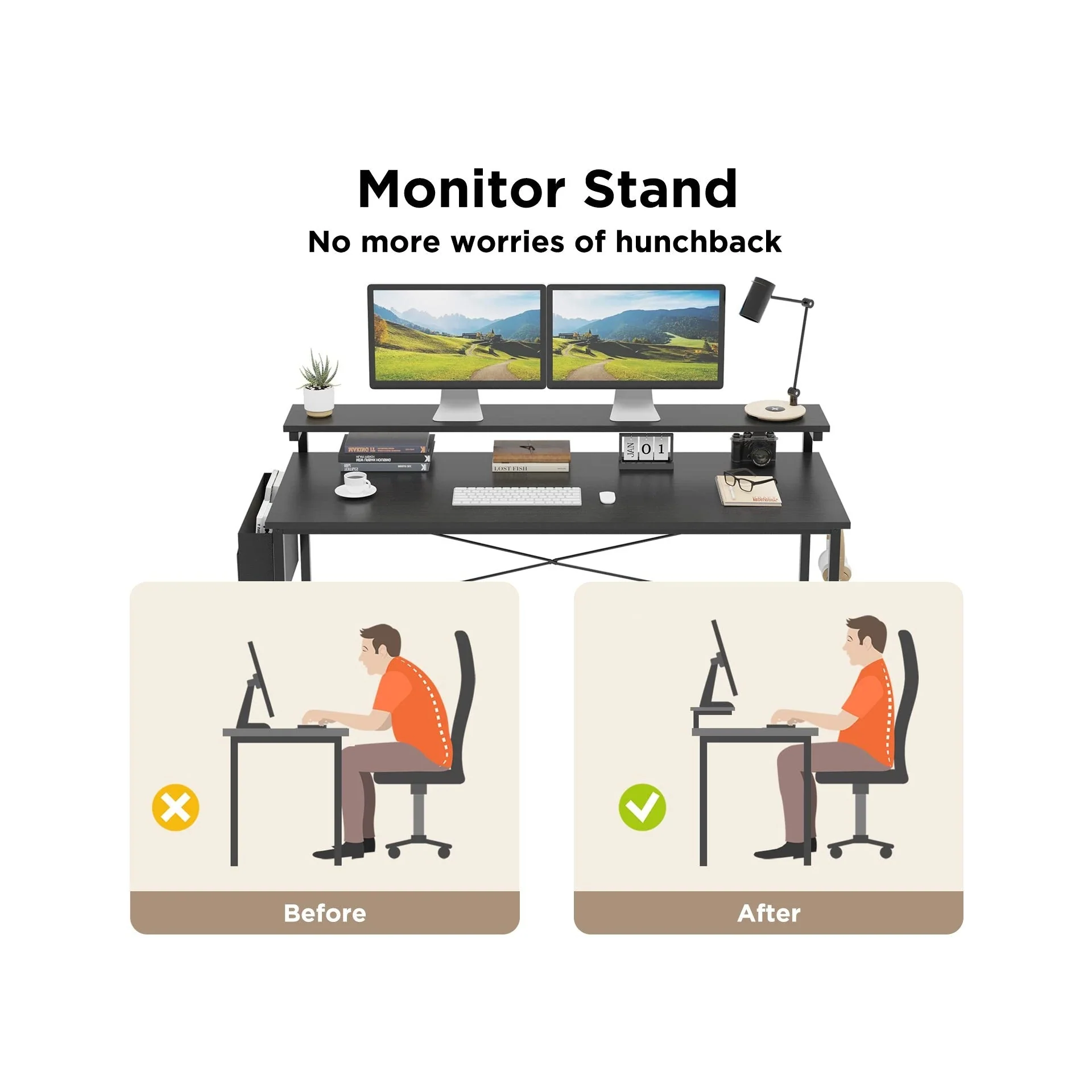 Jacob 140cm Computer Desk with Adjustable Monitor Stand - Black - Image 4