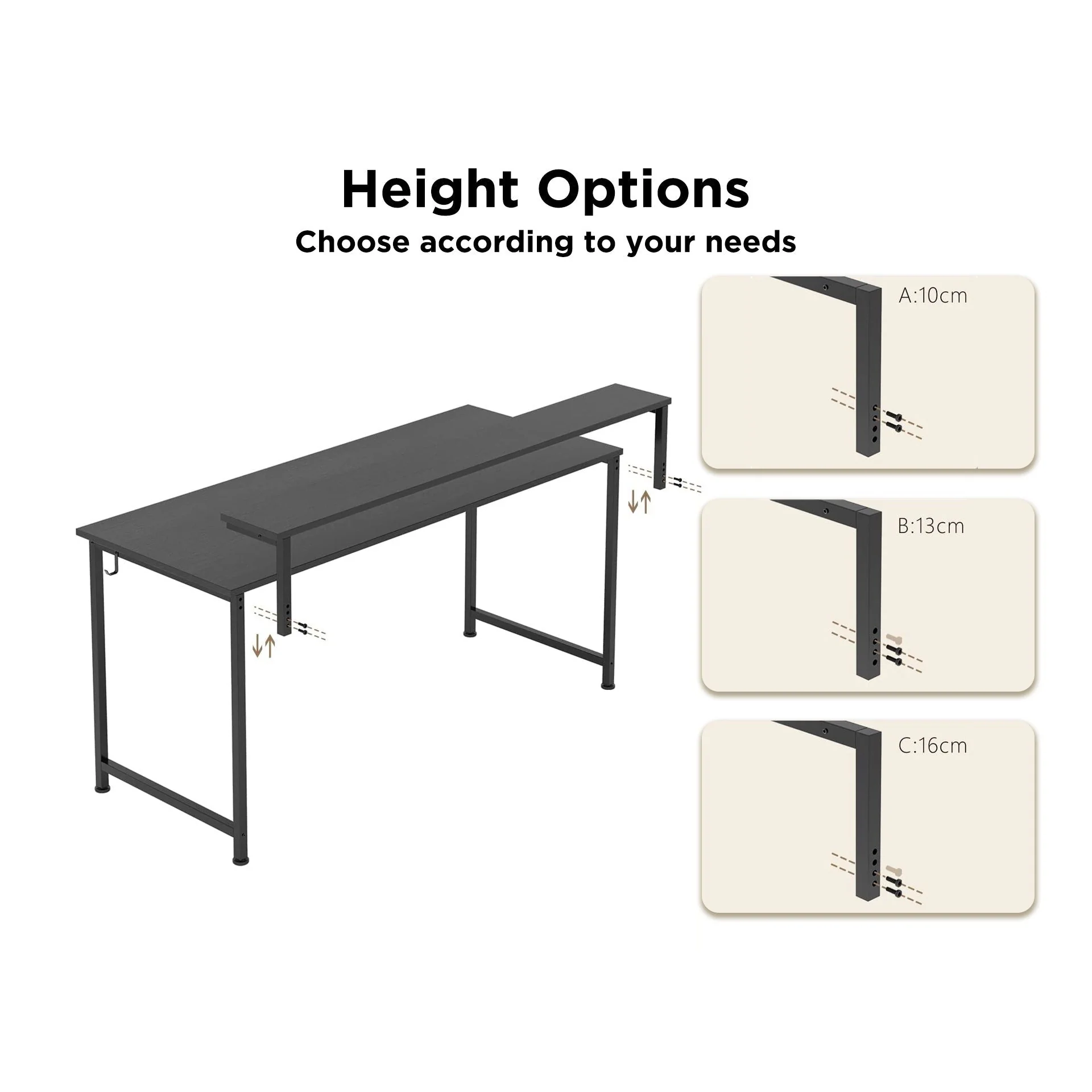 Jacob 140cm Computer Desk with Adjustable Monitor Stand - Black - Image 5
