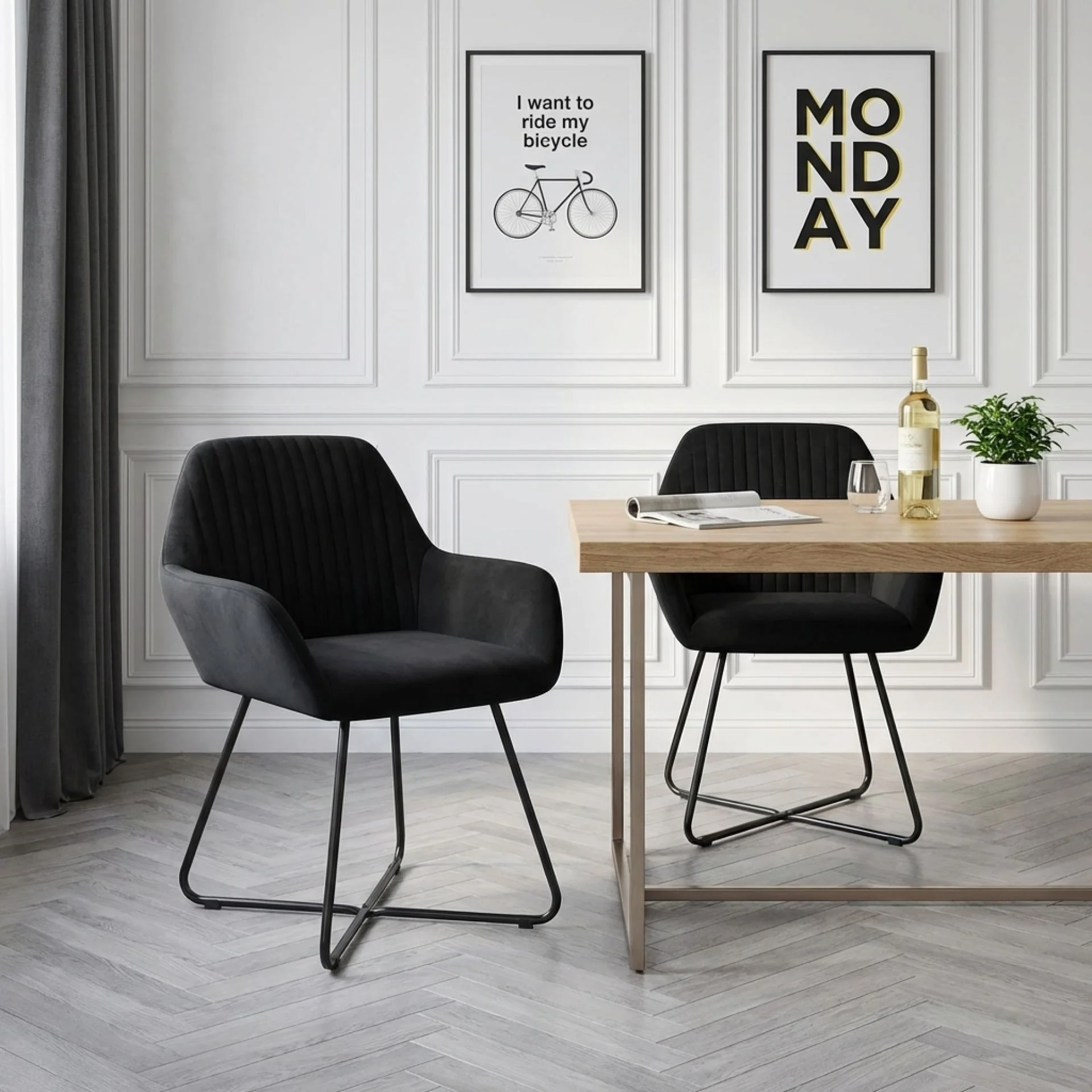 Jesus Velvet Upholstery Dining Chairs - Set of 2 - Black