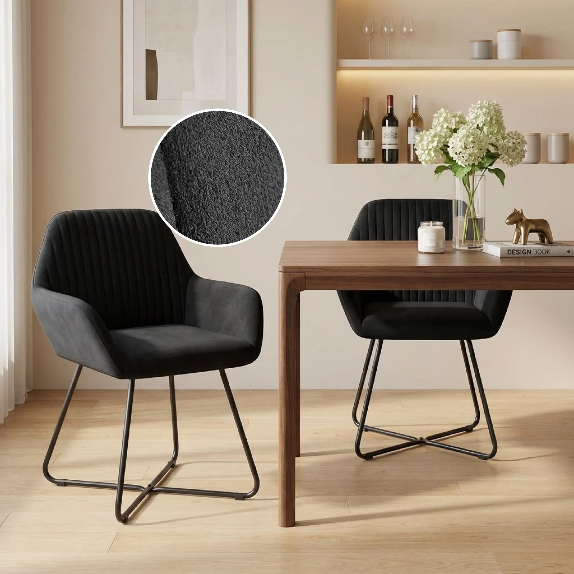 Jesus Velvet Upholstery Dining Chairs - Set of 2 - Black - Image 2