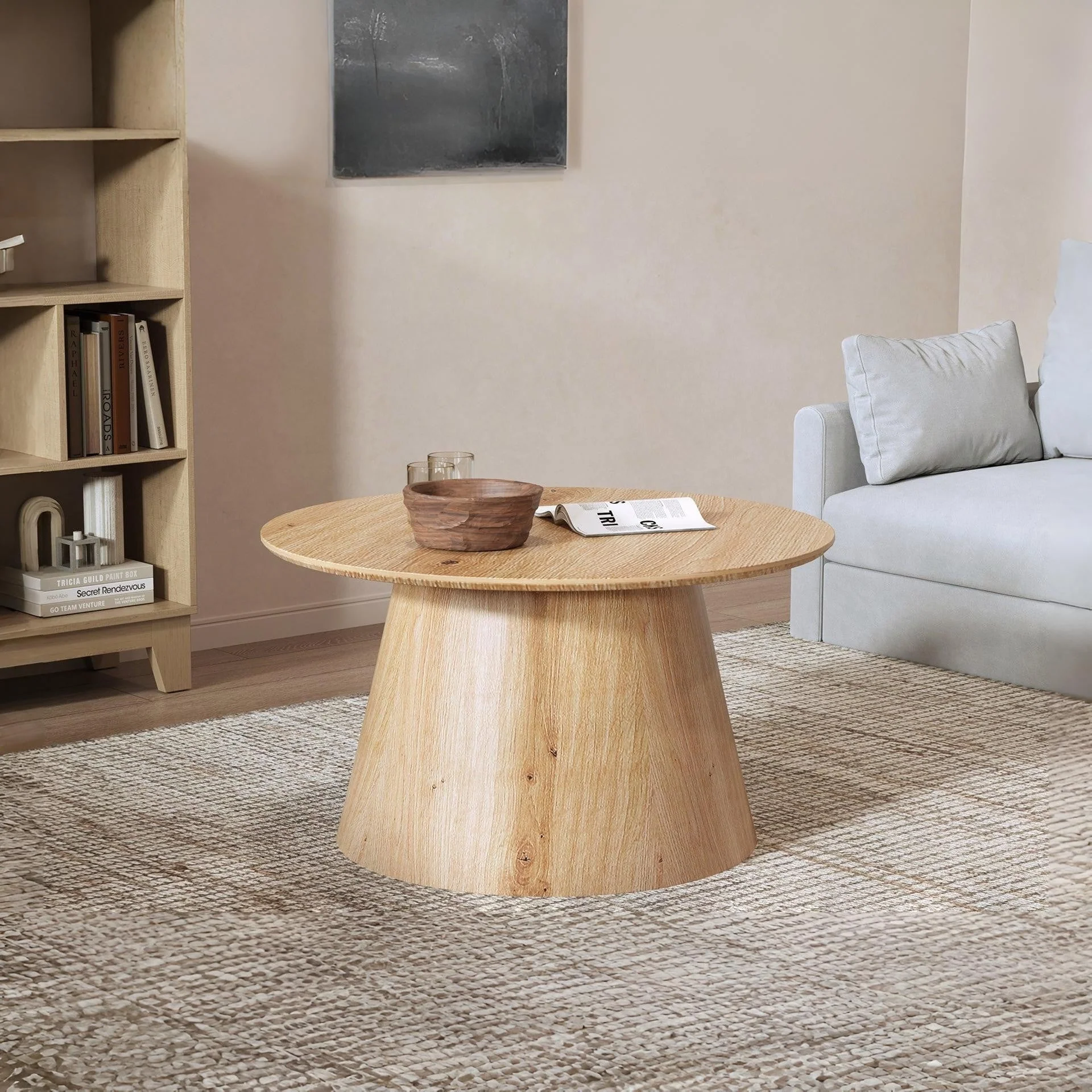 Jordan Round Coffee Table 80cm - Oak - Image 5