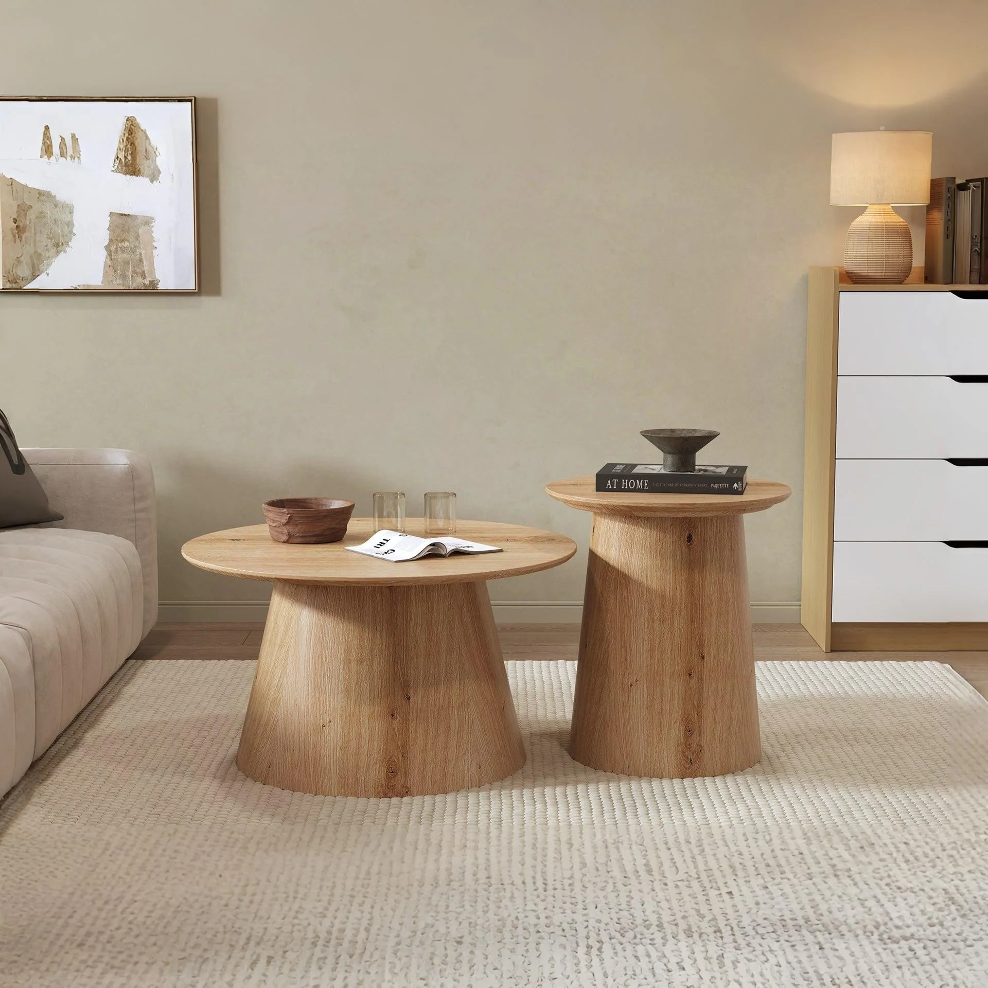 Jordan Round Coffee Table 80cm - Oak - Image 6