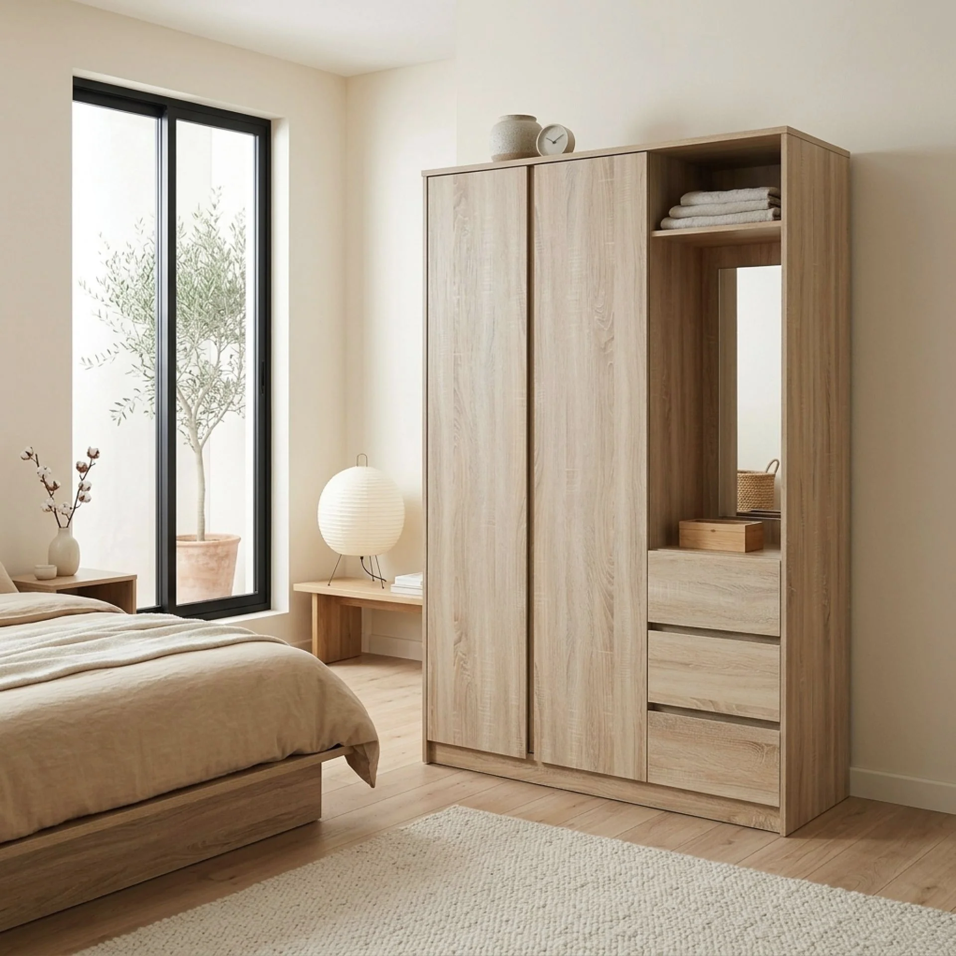 Julia 2 Door Wardrobe With 3 Drawers - Oak - Image 3