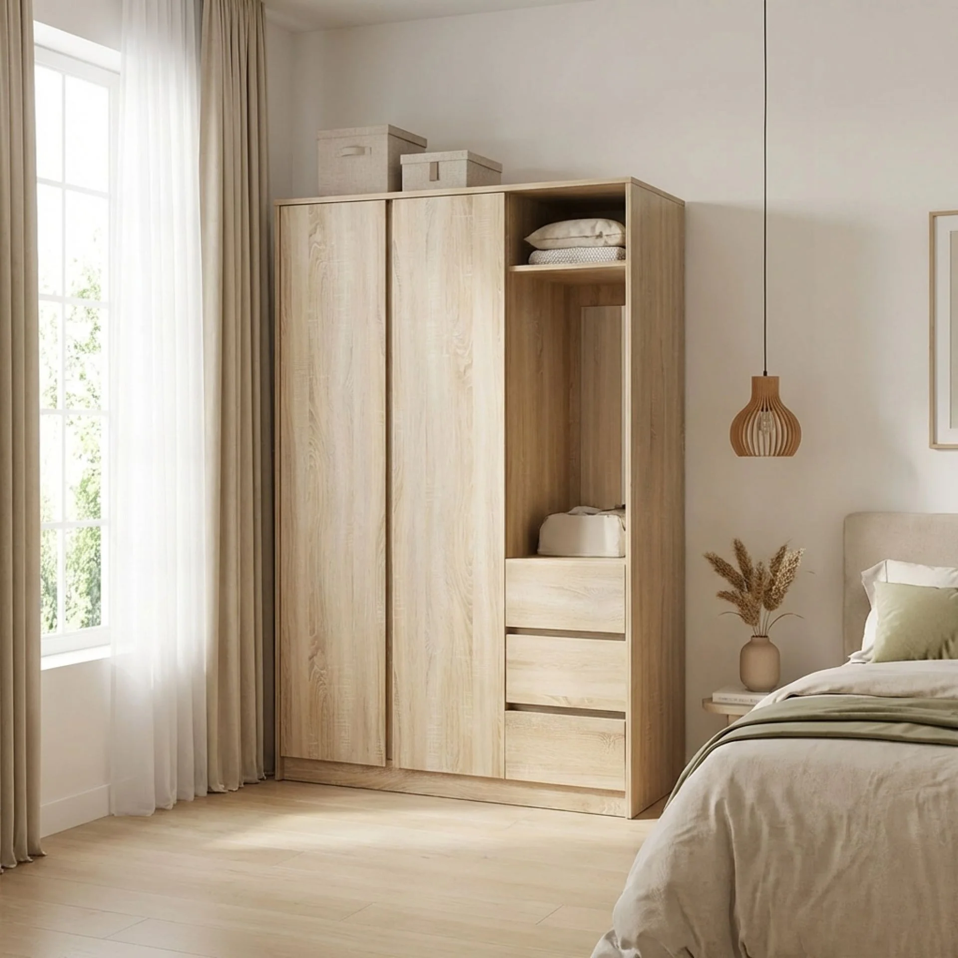 Julia 2 Door Wardrobe With 3 Drawers - Oak - Image 6