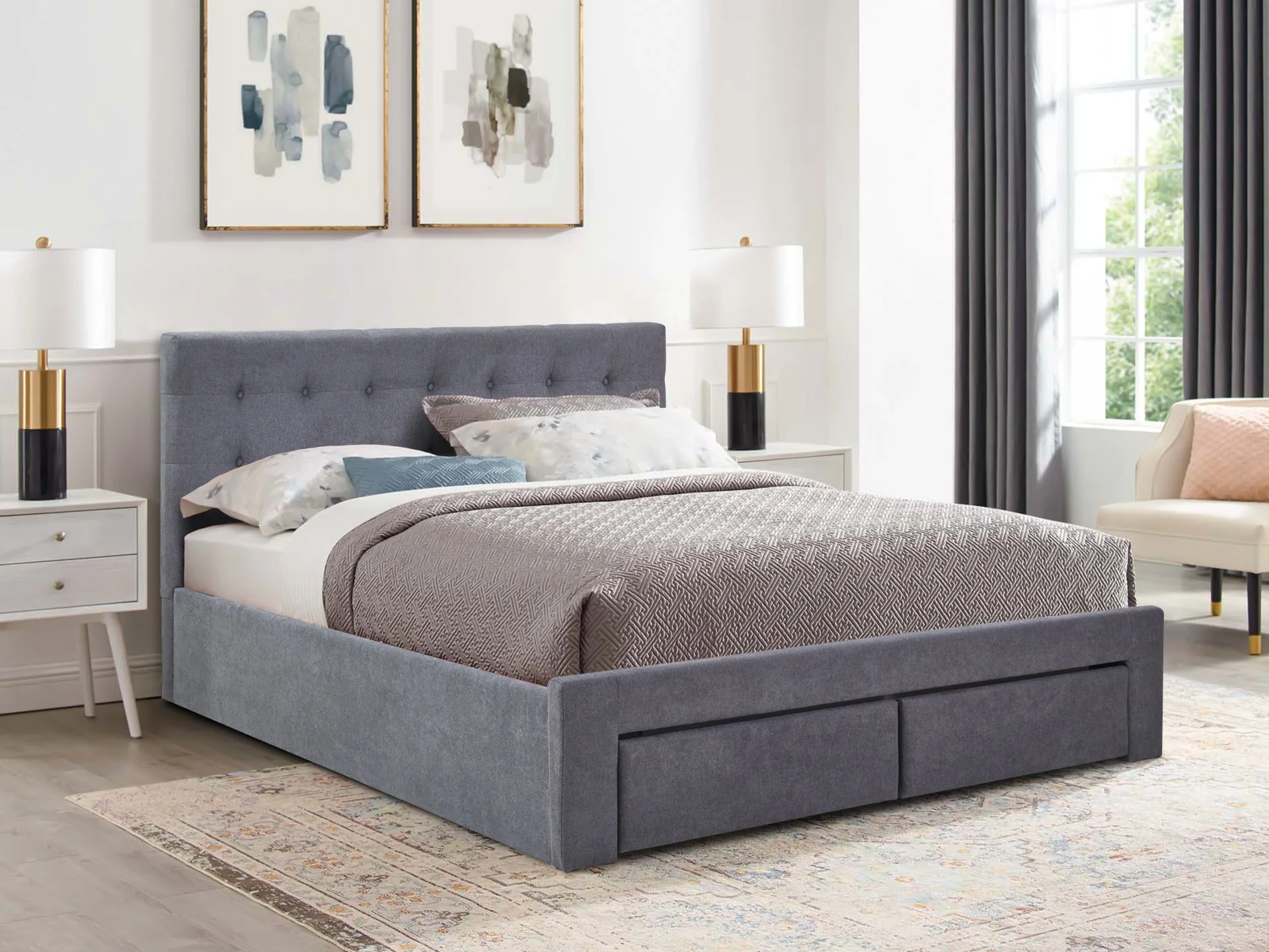 JULIAN King Bed with Drawers - DARK GREY
