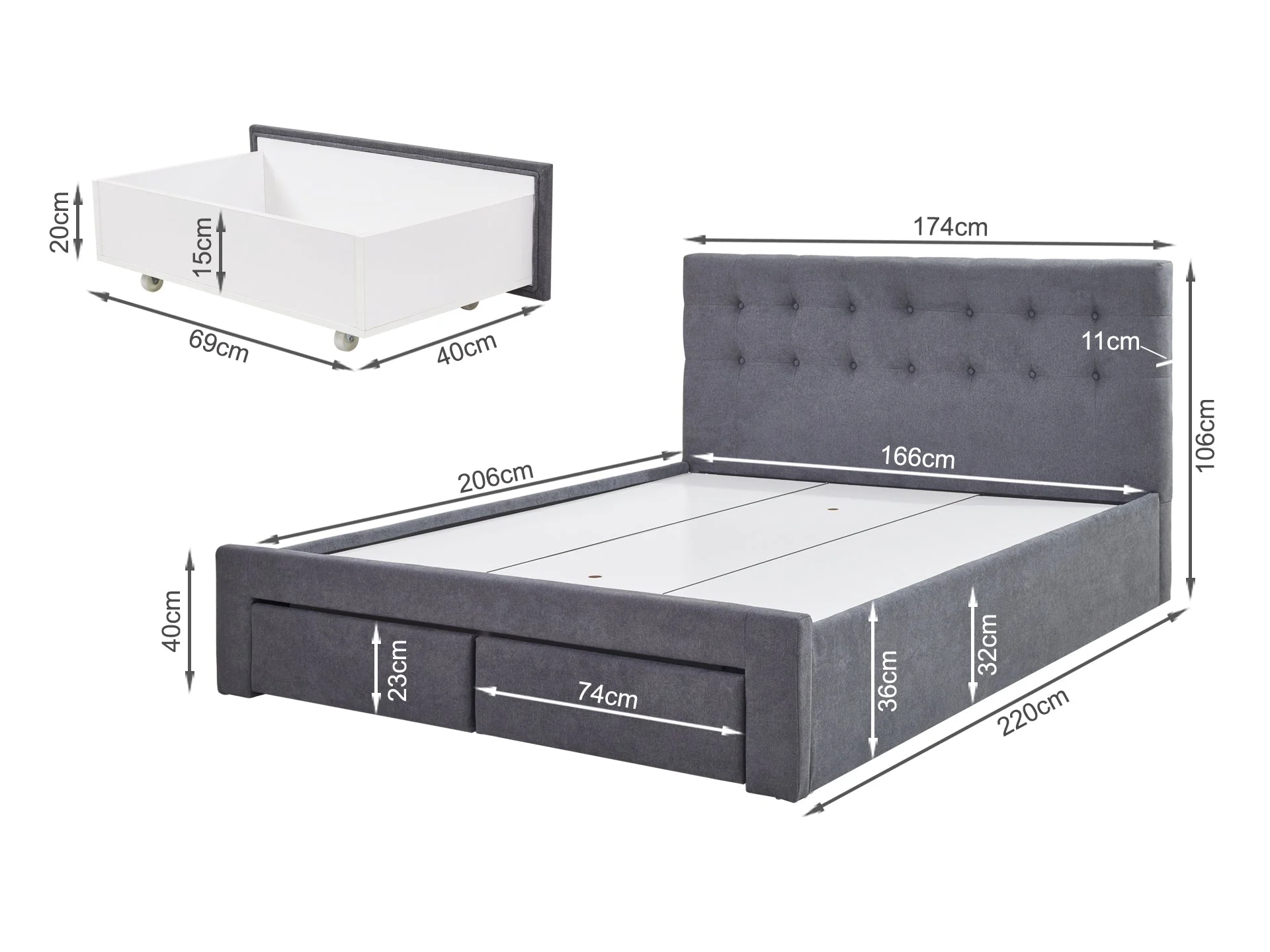 JULIAN King Bed with Drawers - DARK GREY - Image 12
