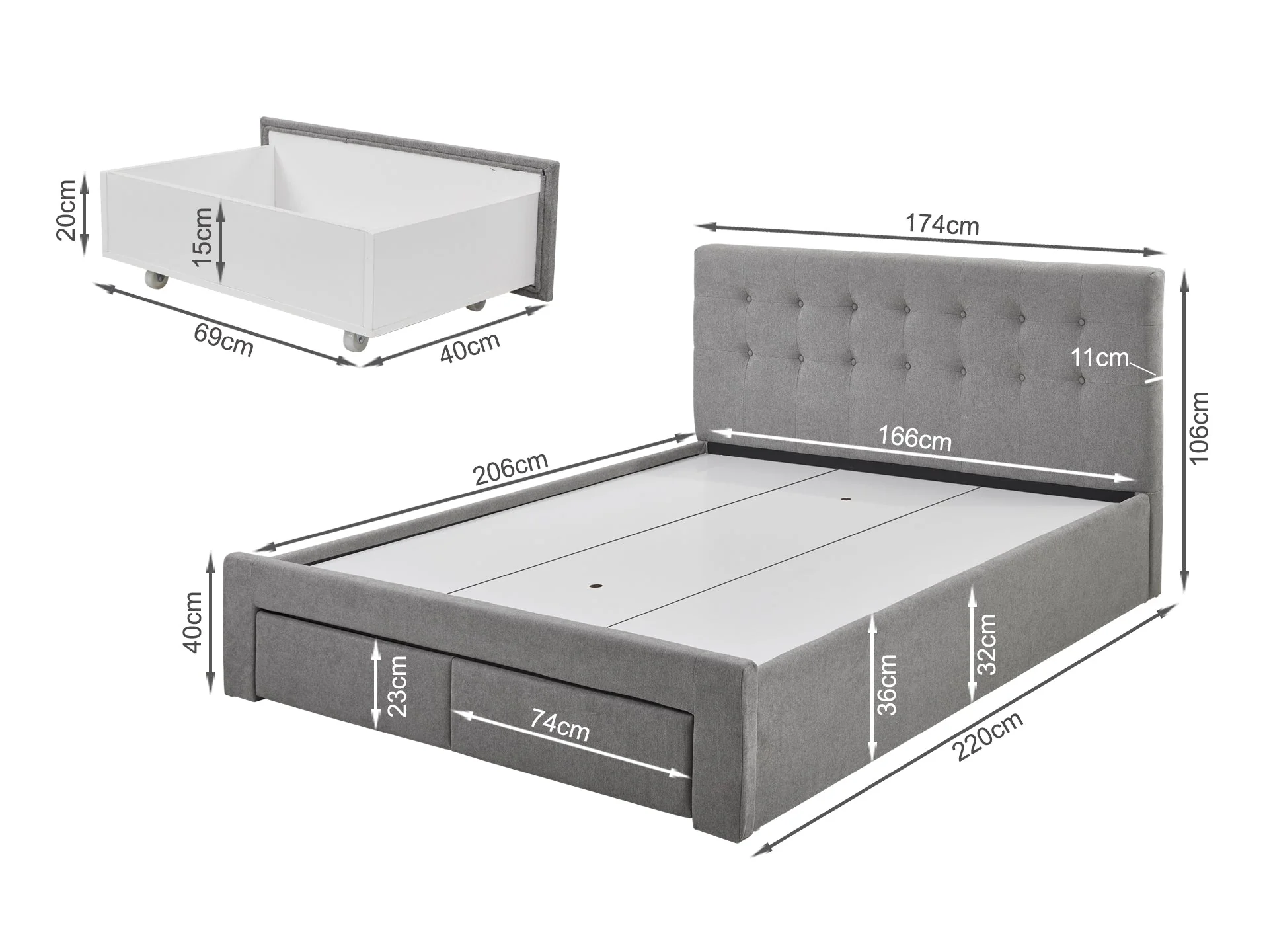 JULIAN King Bed with Drawers - LIGHT GREY - Image 9