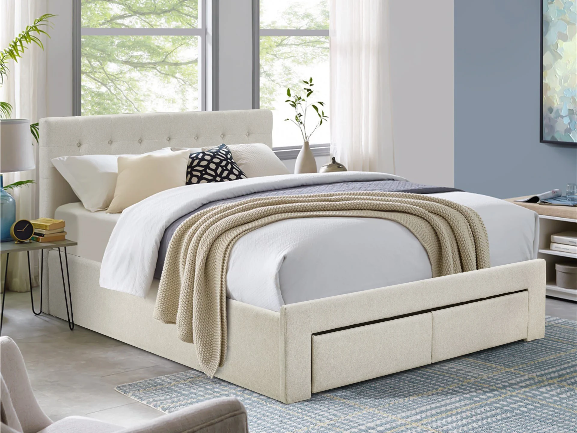 JULIAN Queen Bed with Drawers - BEIGE