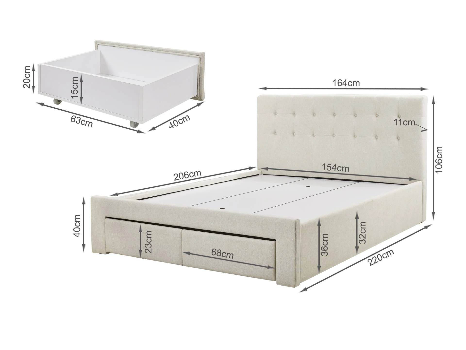 JULIAN Queen Bed with Drawers - BEIGE - Image 12