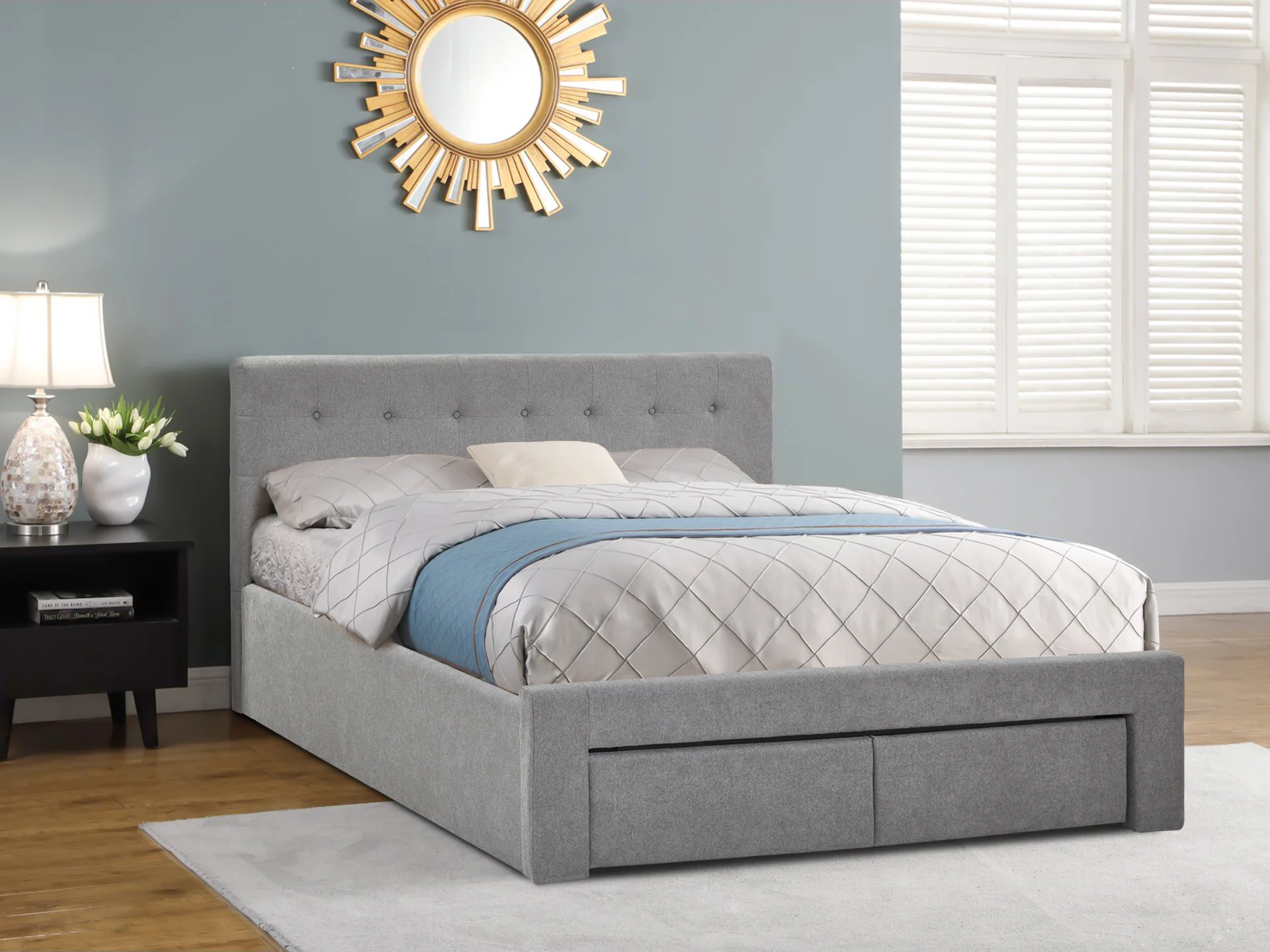 JULIAN Queen Bed with Drawers - LIGHT GREY