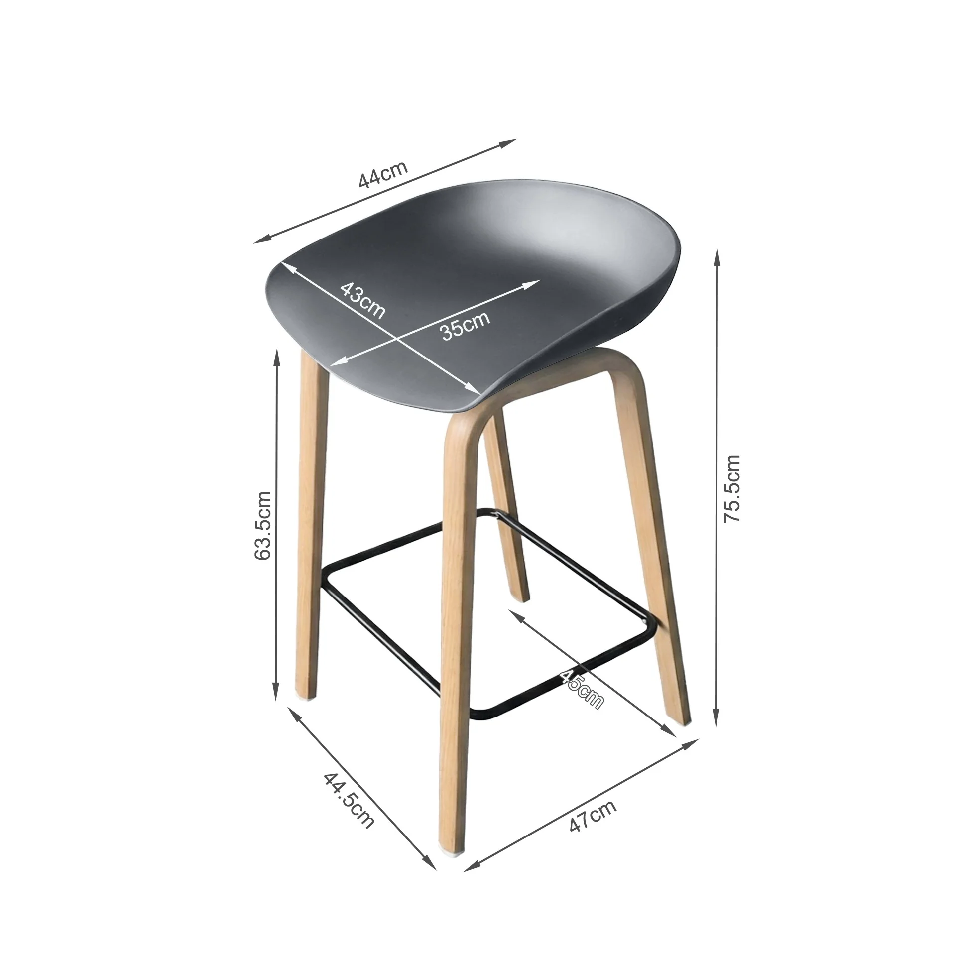 Kai Pro Metal Bar Stool 65cm - Set of 2 - Grey - Image 13