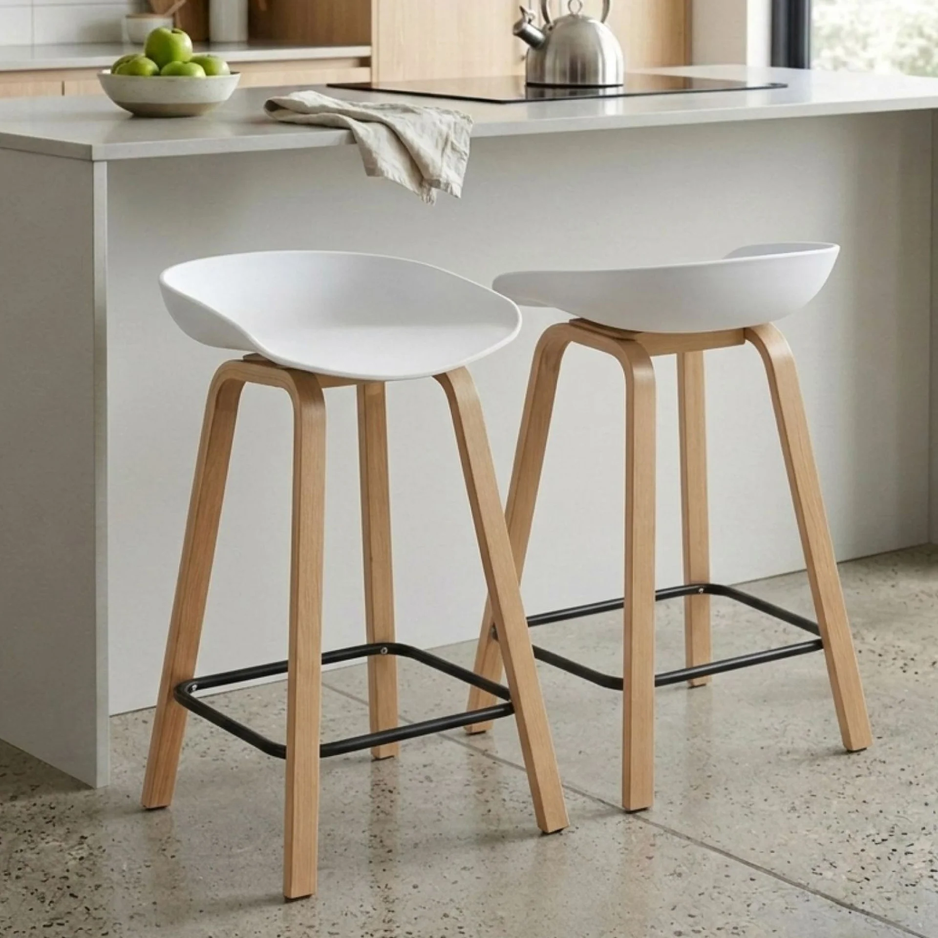 Kai Metal Bar Stool 65cm - Set of 2 - White