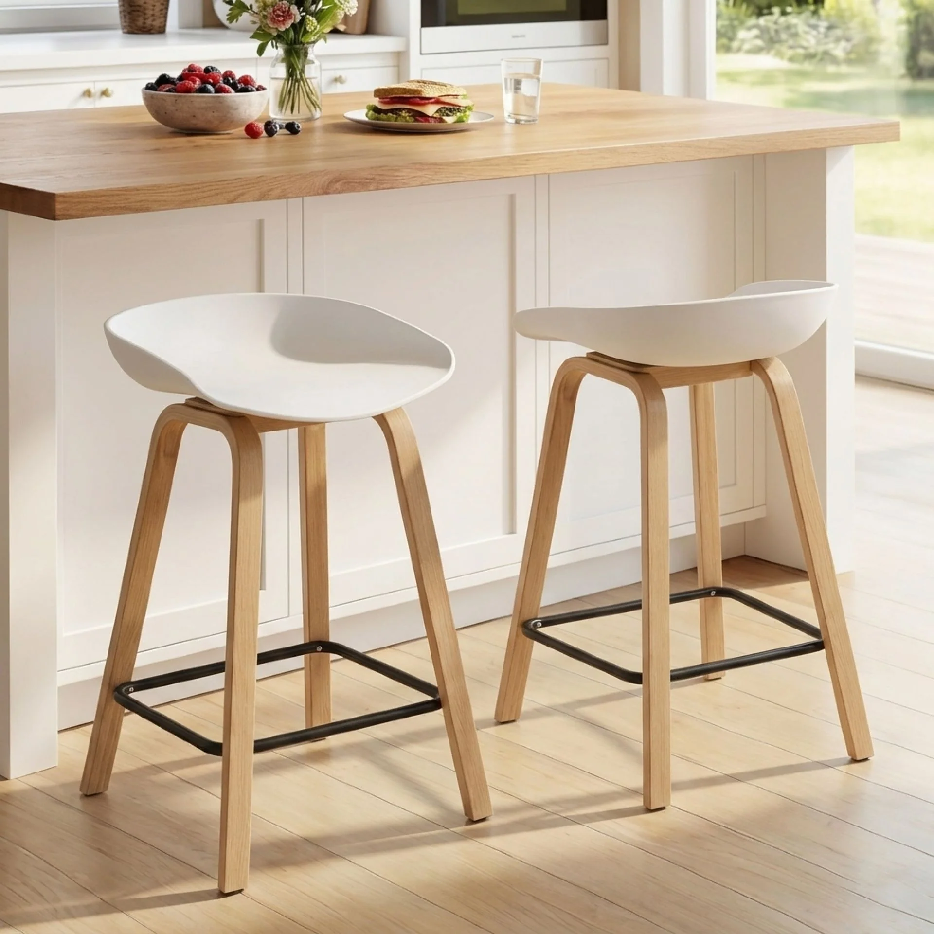 Kai Metal Bar Stool 65cm - Set of 2 - White - Image 3