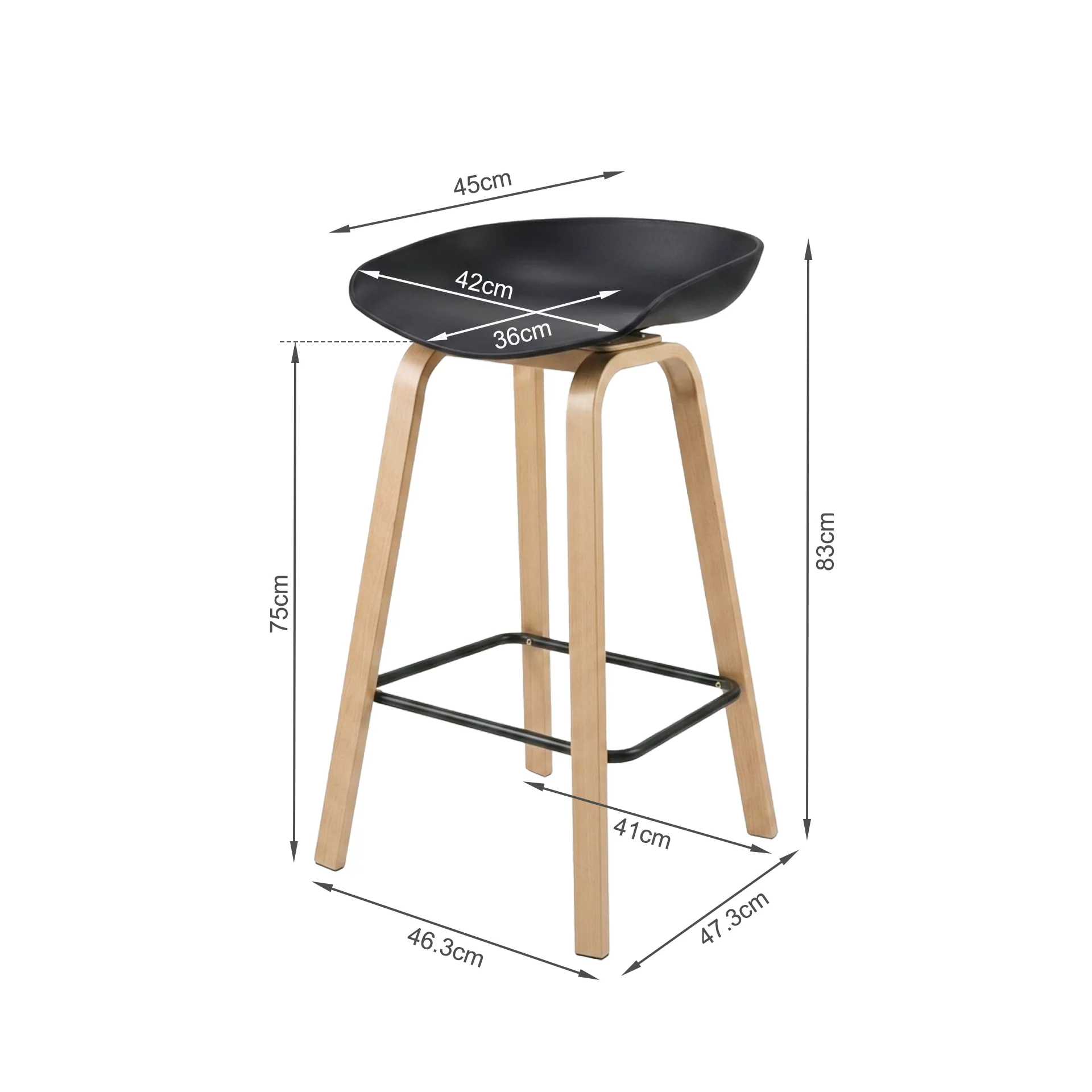 Kai Metal Bar Stool 75cm - Set of 4 - Black - Image 14