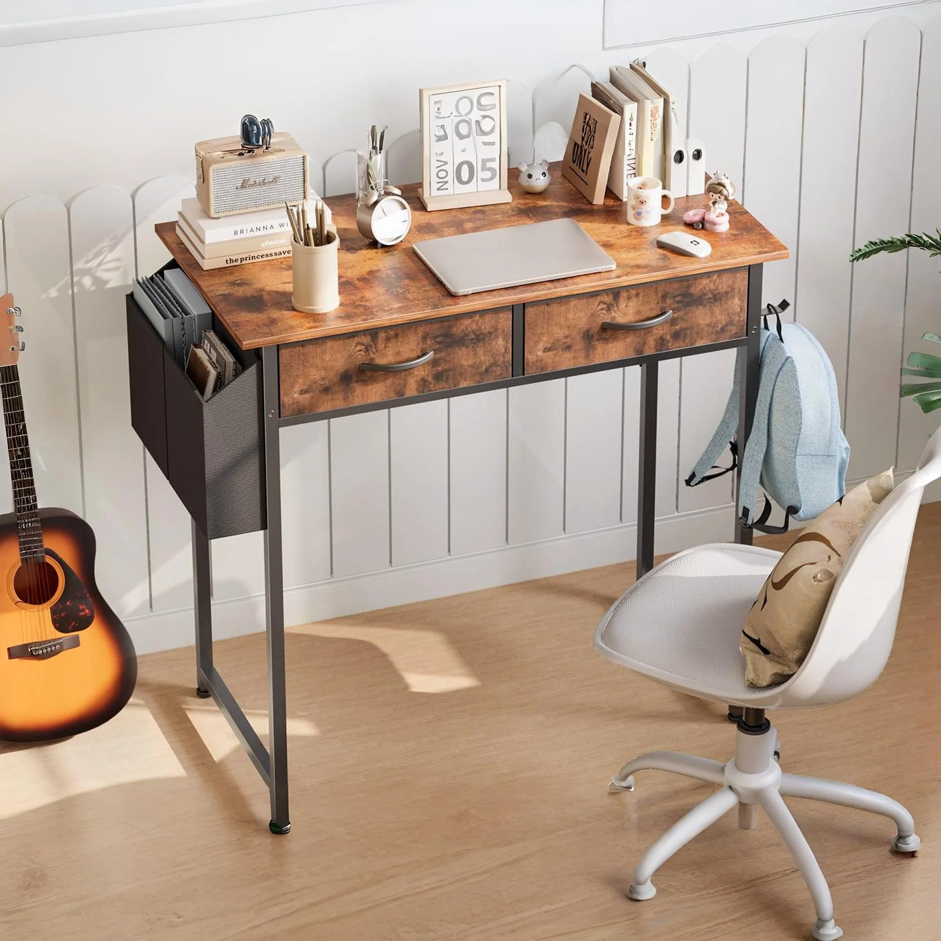 Kaleb 80cm Computer Desk with 2 Drawers - Rustic Brown - Image 2