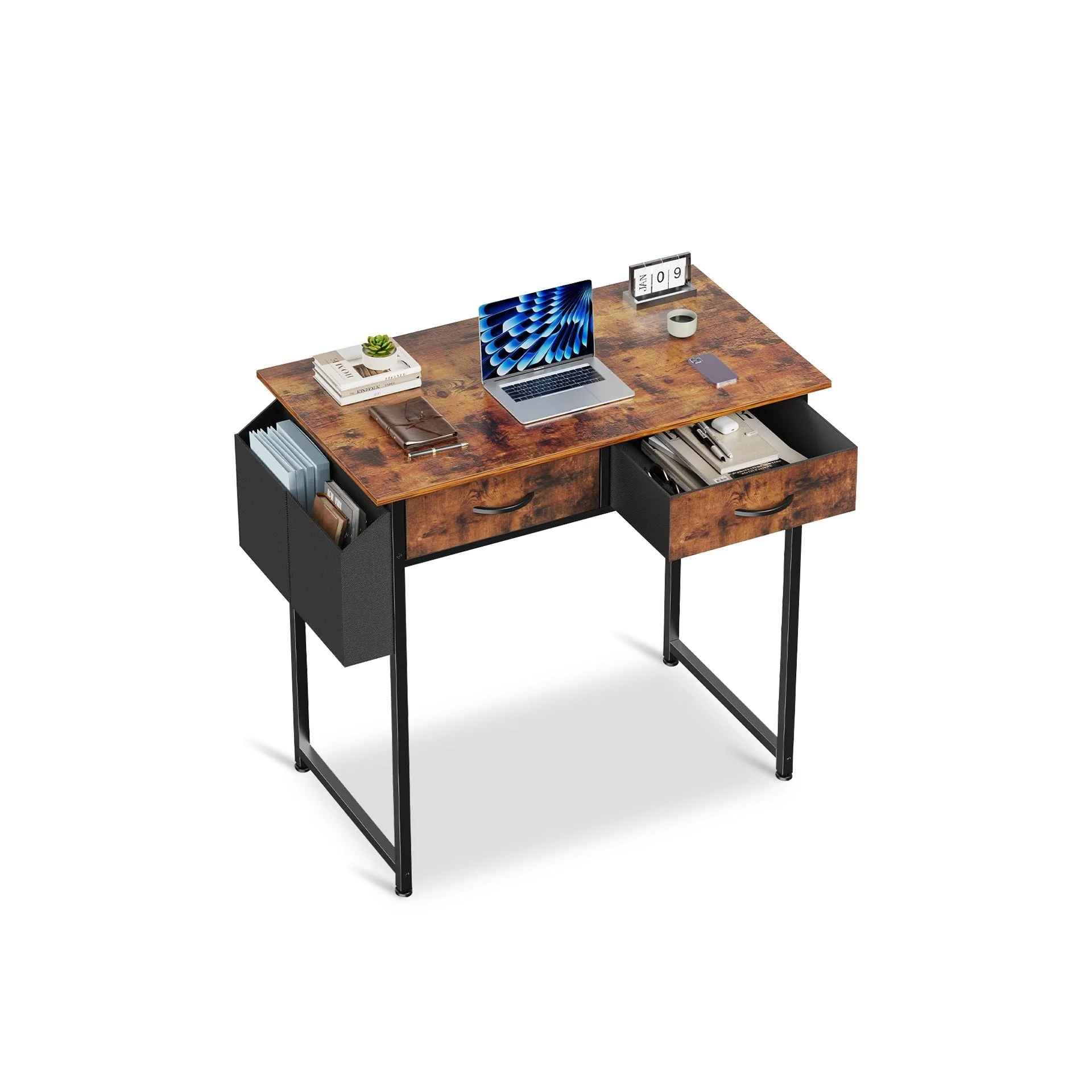 Kaleb 80cm Computer Desk with 2 Drawers - Rustic Brown - Image 4