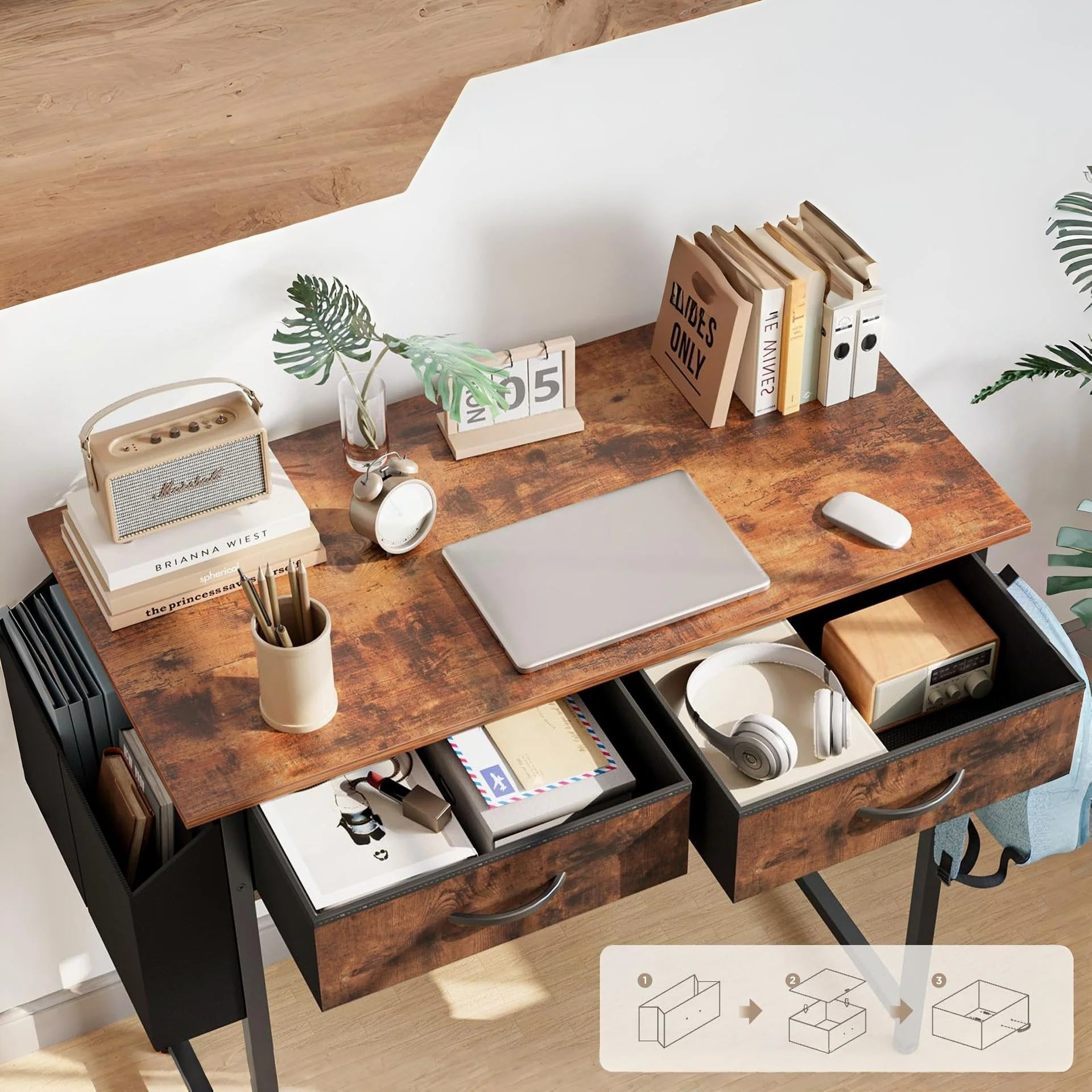 Kaleb 80cm Computer Desk with 2 Drawers - Rustic Brown - Image 5