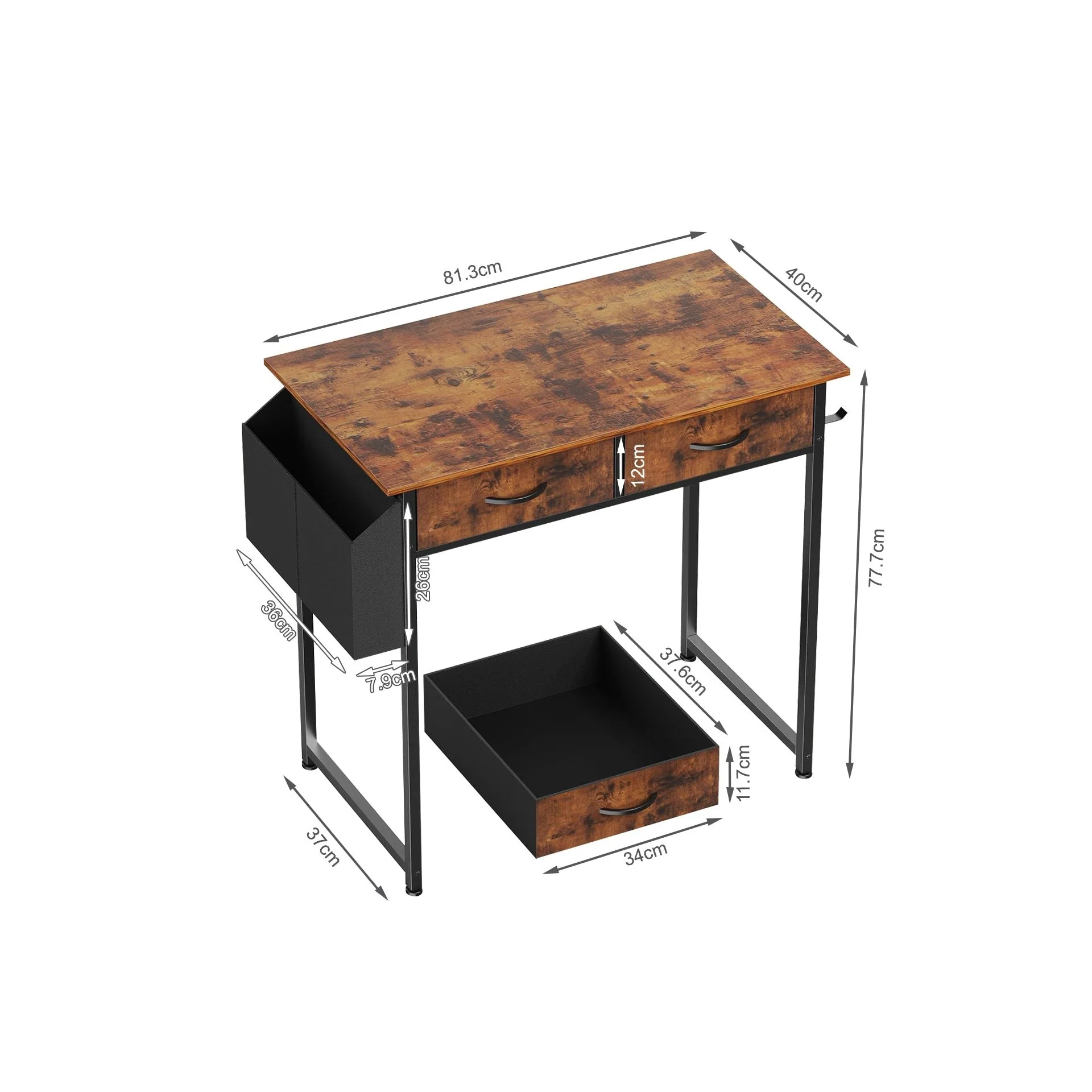 Kaleb 80cm Computer Desk with 2 Drawers - Rustic Brown - Image 8