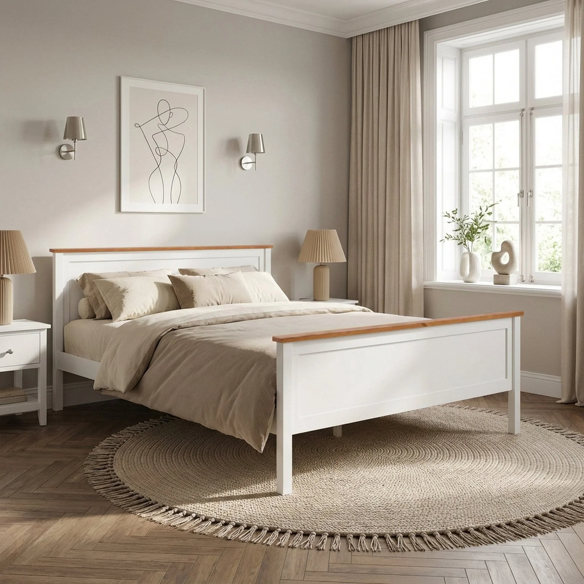 Kamet Queen Wooden Bed Frame - White - Image 3