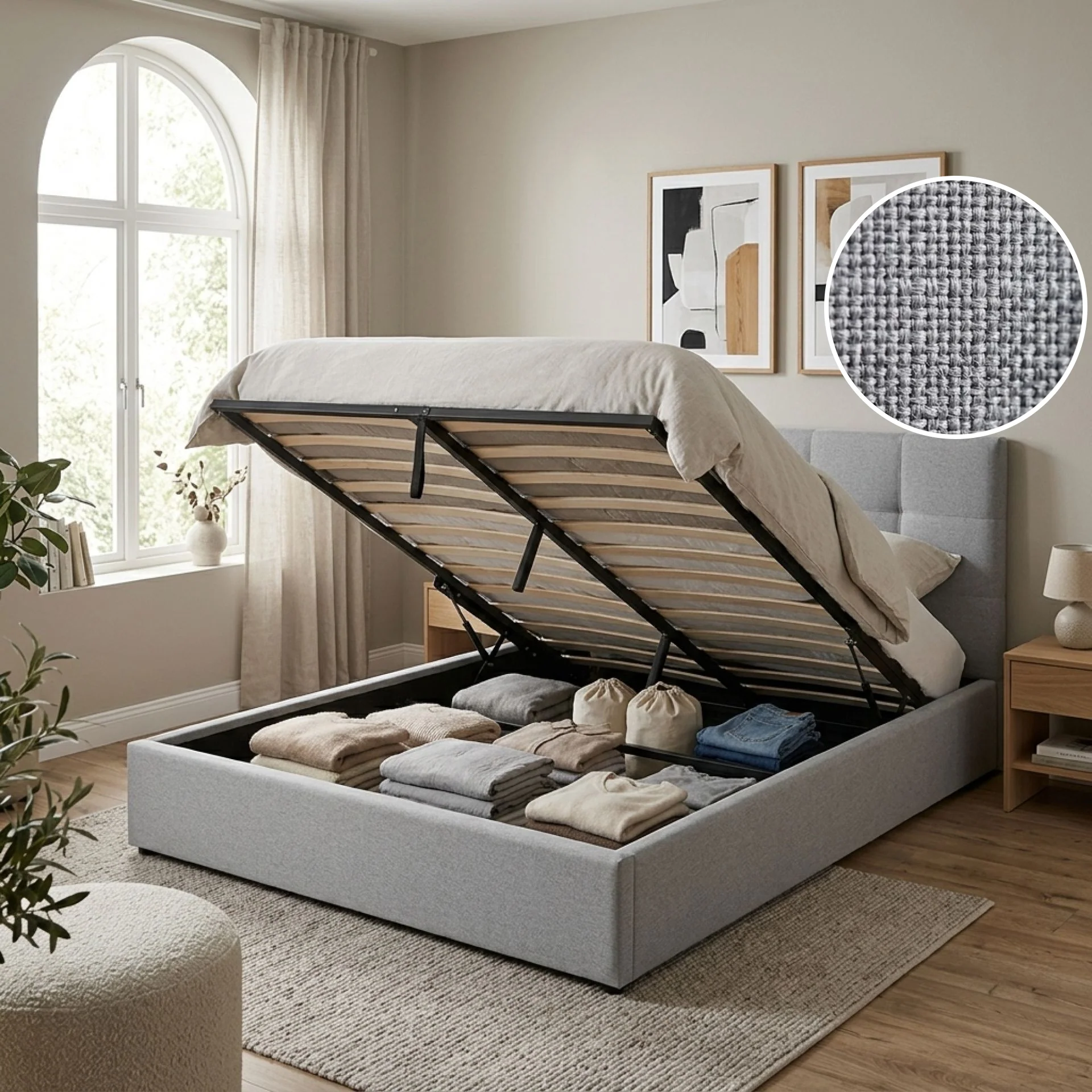 Kano Queen Gas Lift Bed Frame - Grey - Image 2