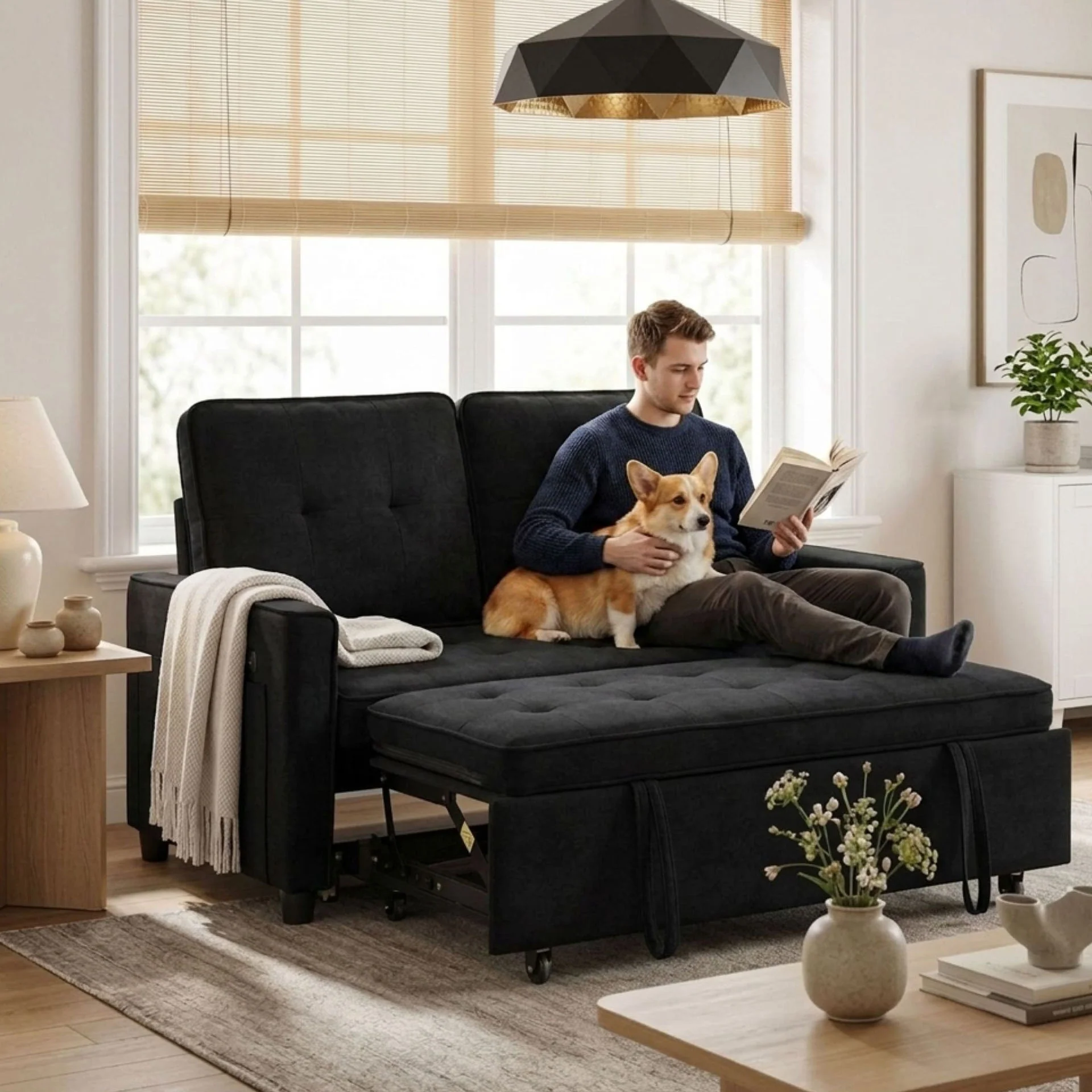 Kauri Boucle 2 Seater Sofa Bed - Black