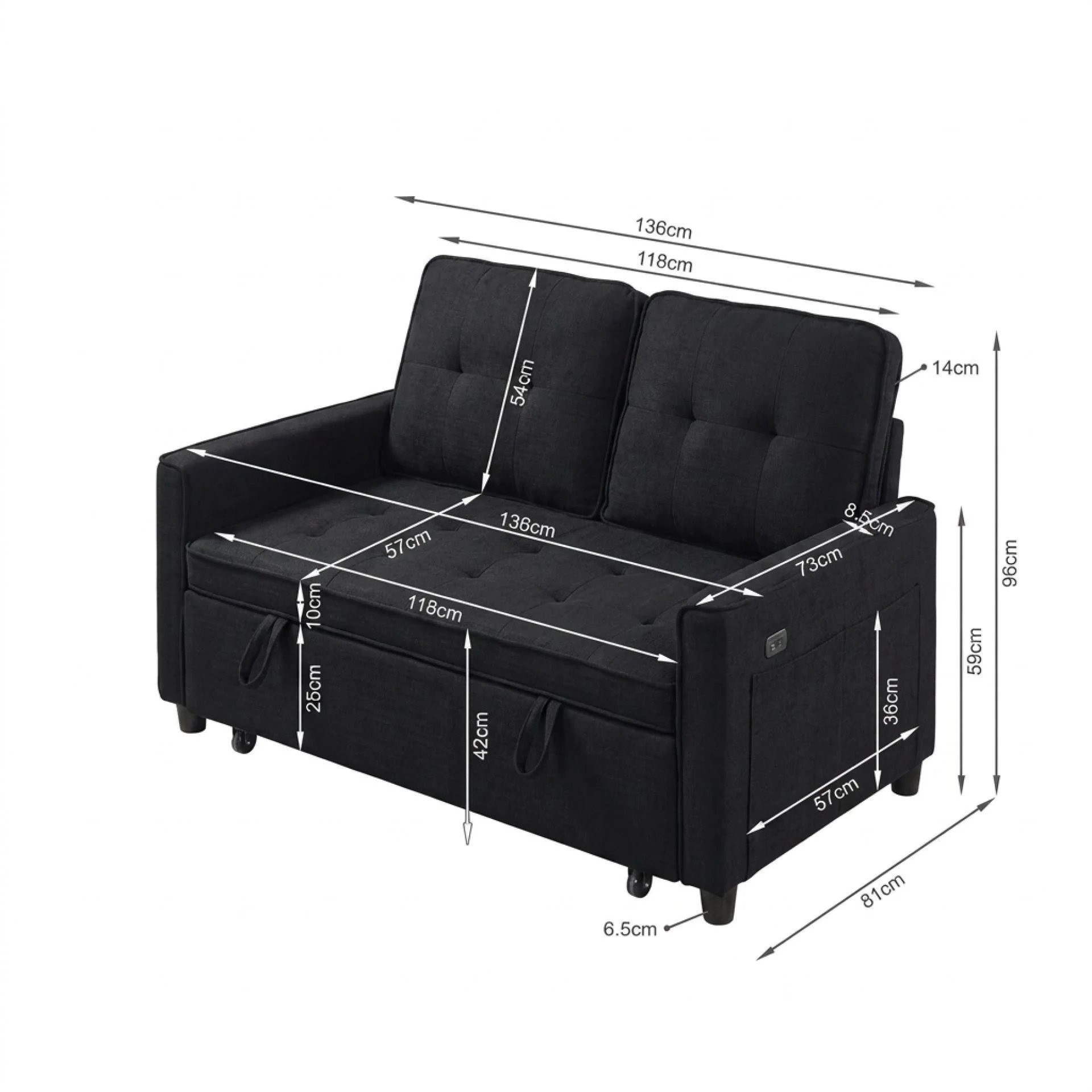 Kauri Boucle 2 Seater Sofa Bed - Black - Image 18