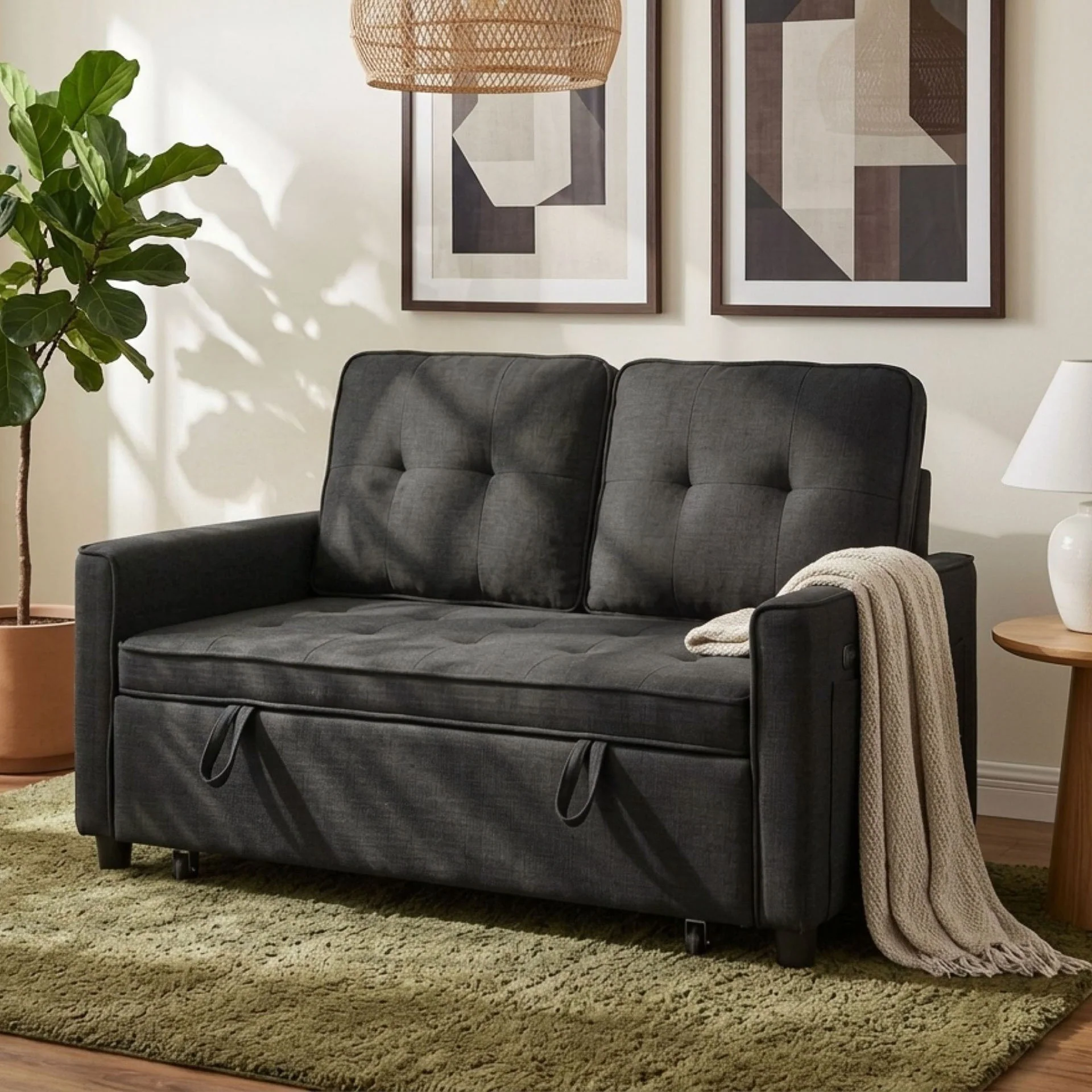 Kauri Boucle 2 Seater Sofa Bed - Black - Image 2