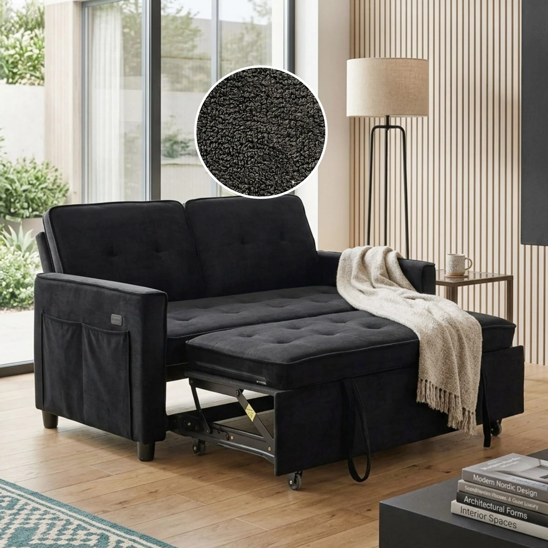Kauri Boucle 2 Seater Sofa Bed - Black - Image 3