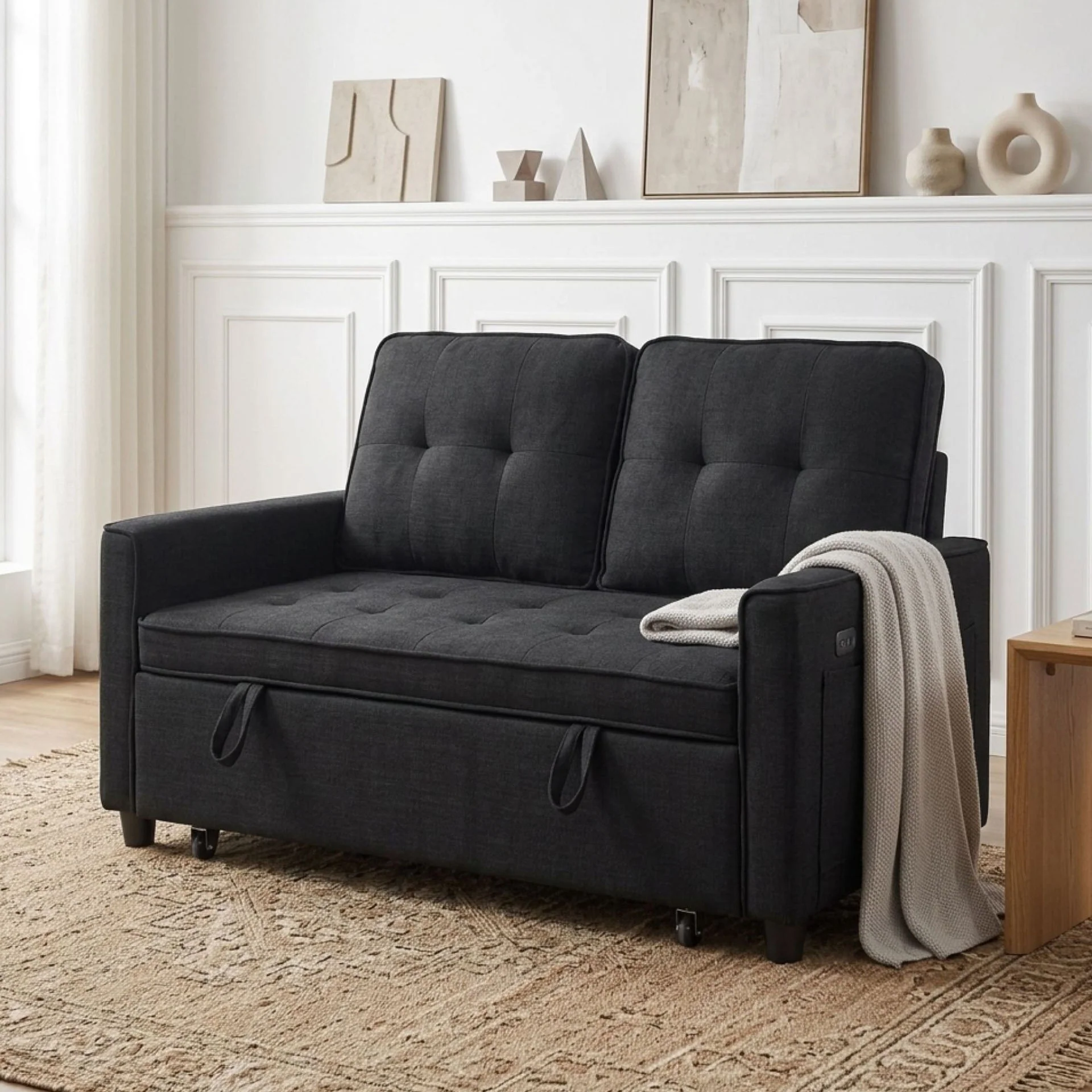Kauri Boucle 2 Seater Sofa Bed - Black - Image 5
