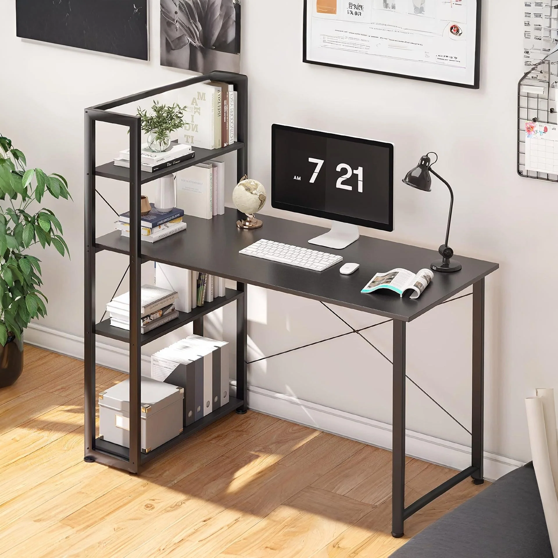 Kevin 120cm Computer Desk with Bookshelf - Black - Image 2