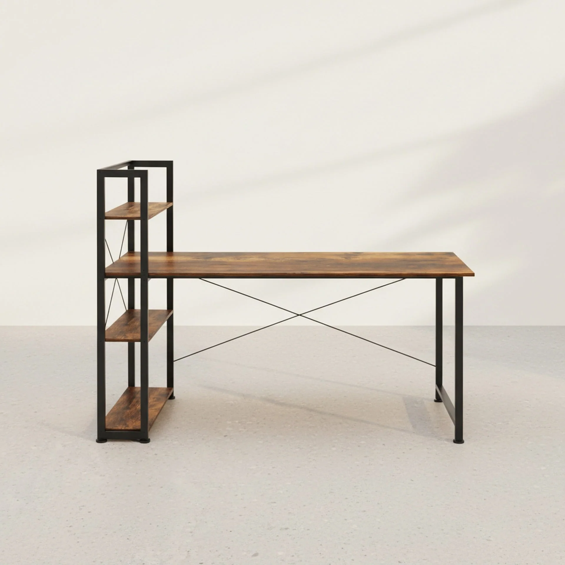 Kevin 160cm Computer Desk with Bookshelf - Rustic Brown - Image 10