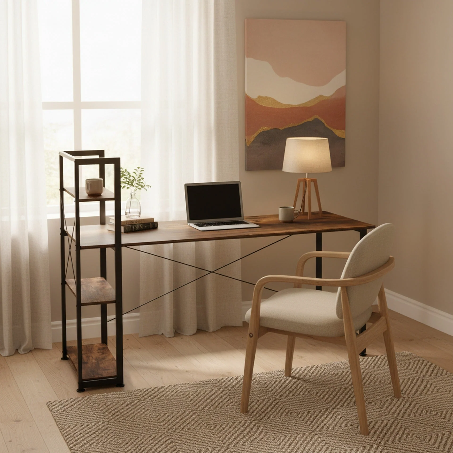Kevin 160cm Computer Desk with Bookshelf - Rustic Brown - Image 2