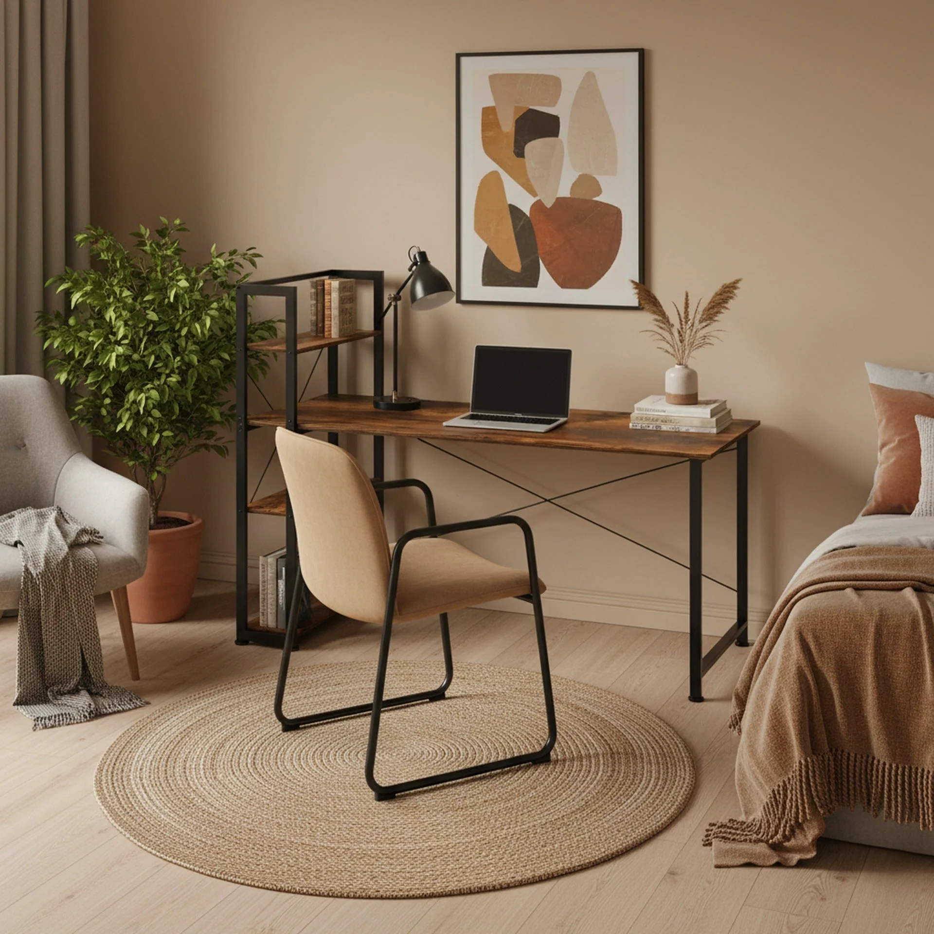 Kevin 160cm Computer Desk with Bookshelf - Rustic Brown - Image 3