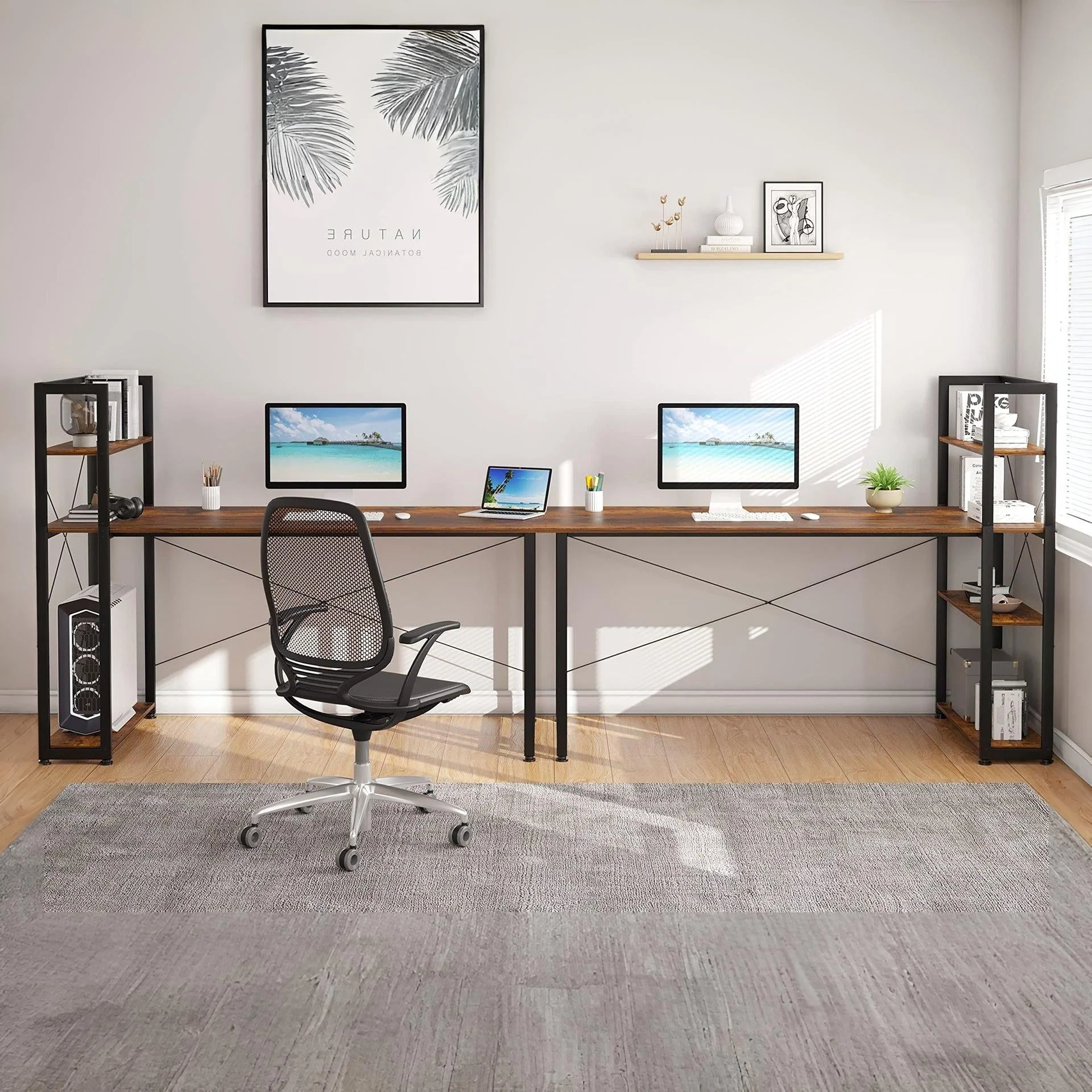 Kevin 160cm Computer Desk with Bookshelf - Rustic Brown - Image 4