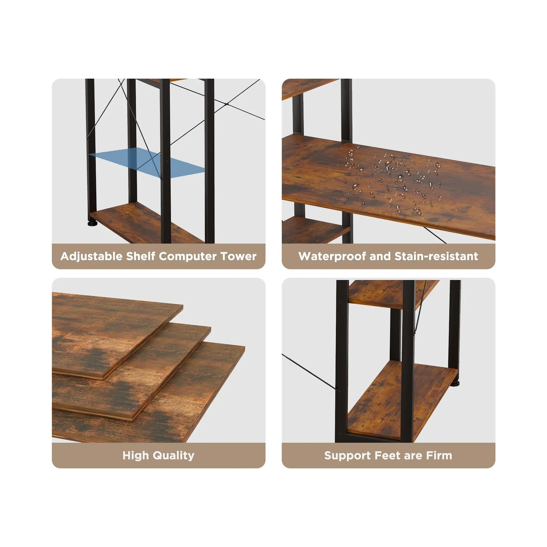 Kevin 160cm Computer Desk with Bookshelf - Rustic Brown - Image 6