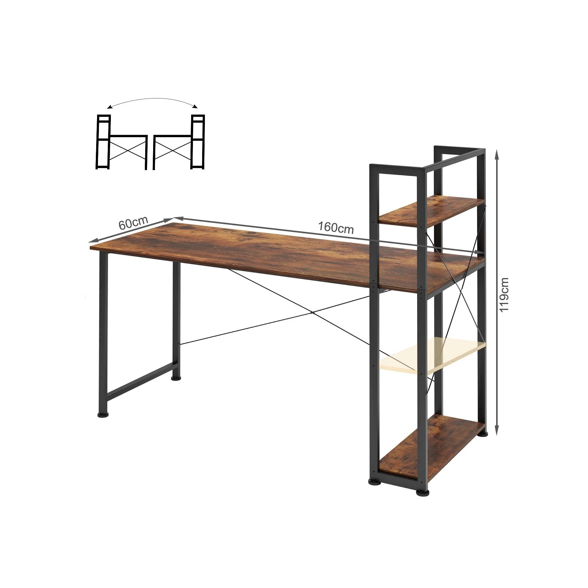 Kevin 160cm Computer Desk with Bookshelf - Rustic Brown - Image 7