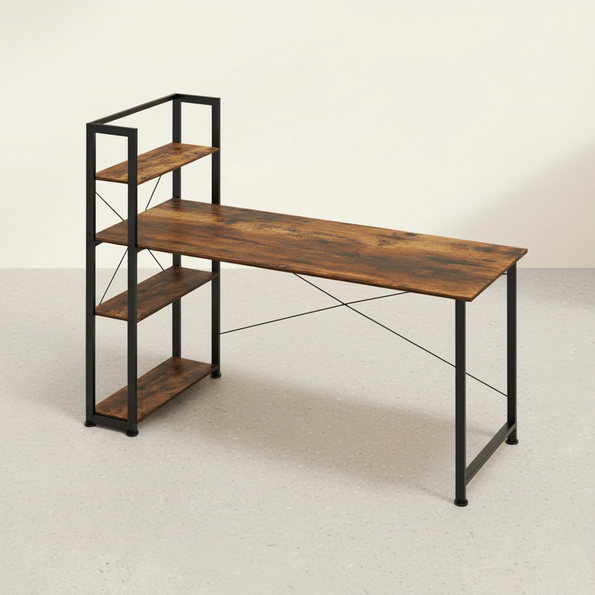Kevin 160cm Computer Desk with Bookshelf - Rustic Brown - Image 8