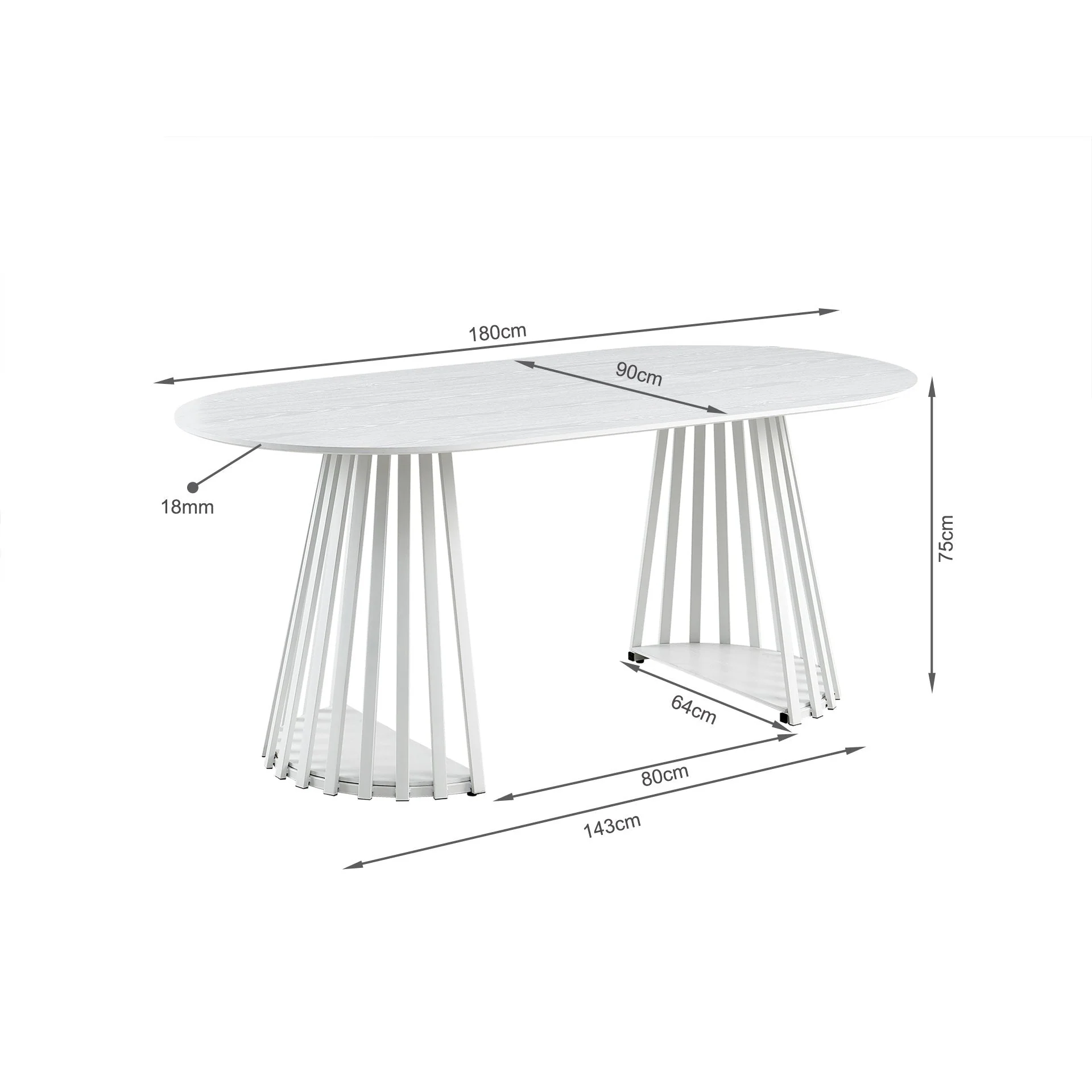 Kieran Oval Dining Table 180 x 90cm - White - Image 12