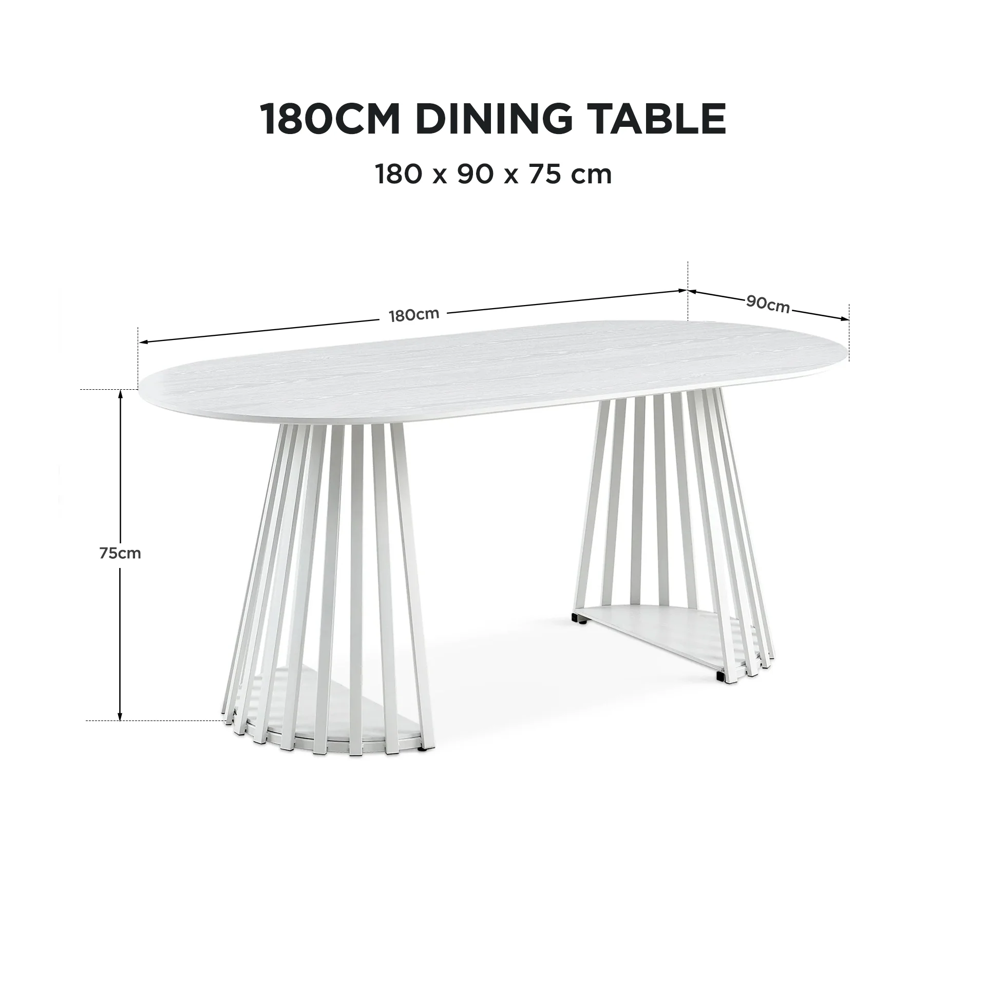Kieran Oval Dining Table 180 x 90cm - White - Image 2