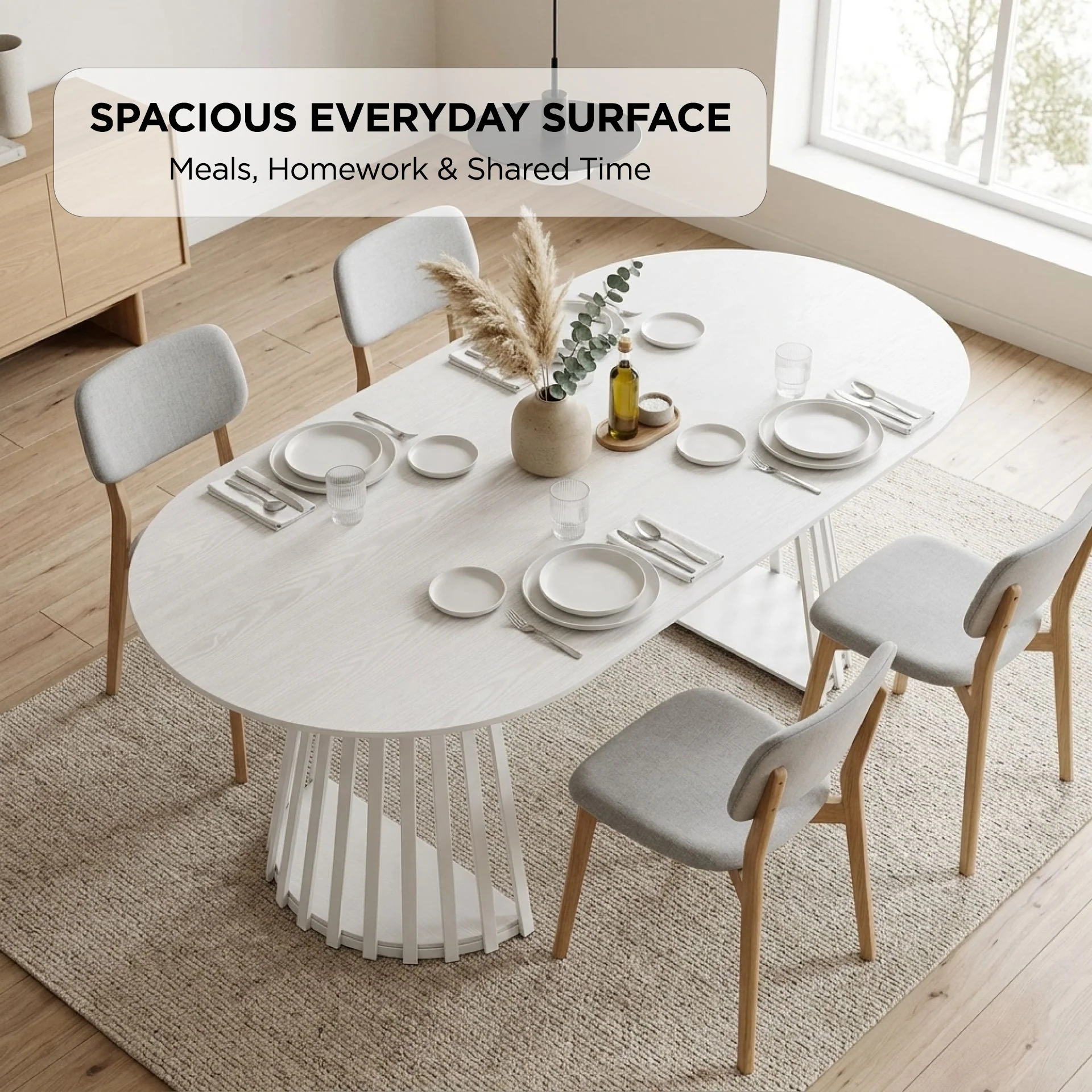 Kieran Oval Dining Table 180 x 90cm - White - Image 3