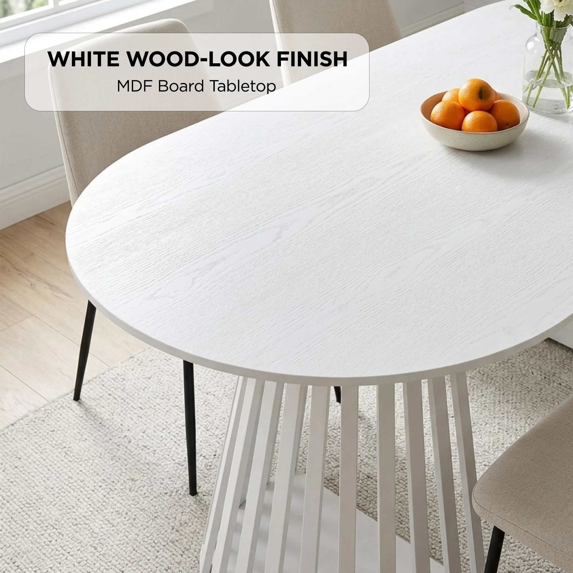 Kieran Oval Dining Table 180 x 90cm - White - Image 4