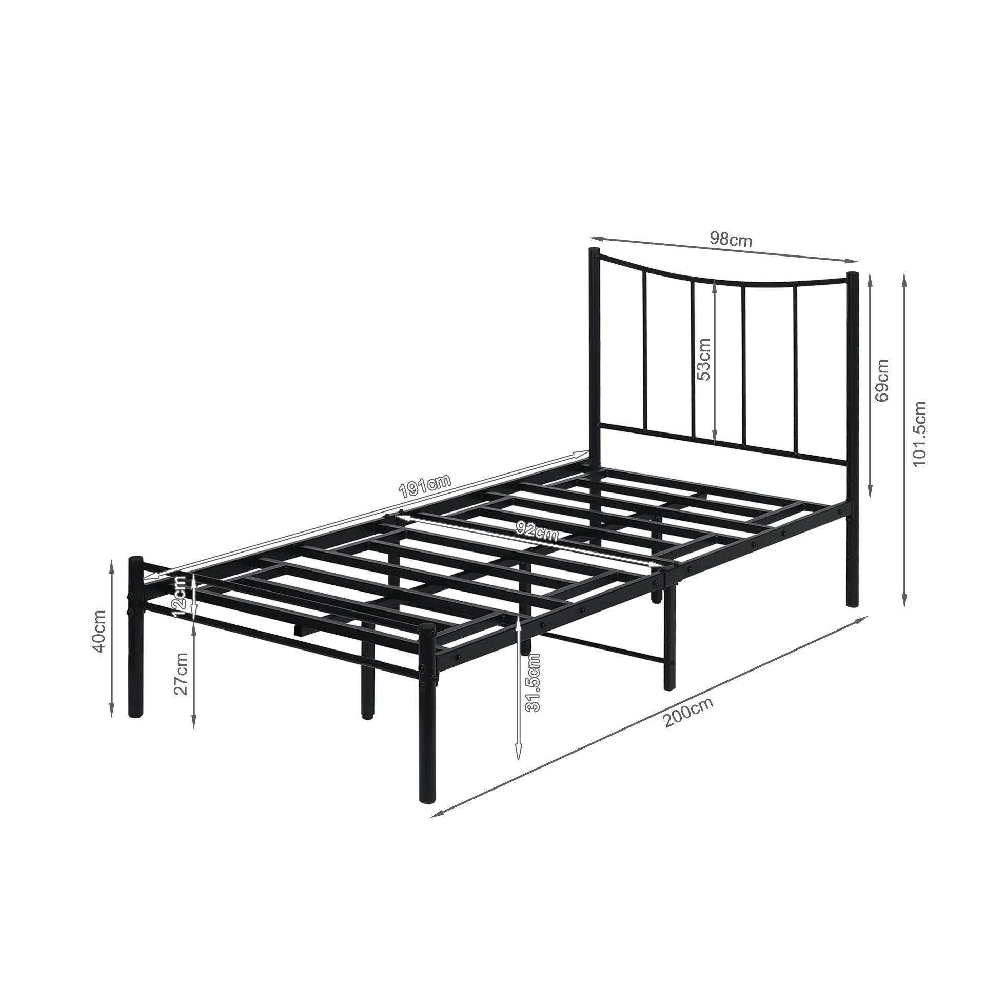 Kinsley Single Metal Bed Frame - Black - Image 12