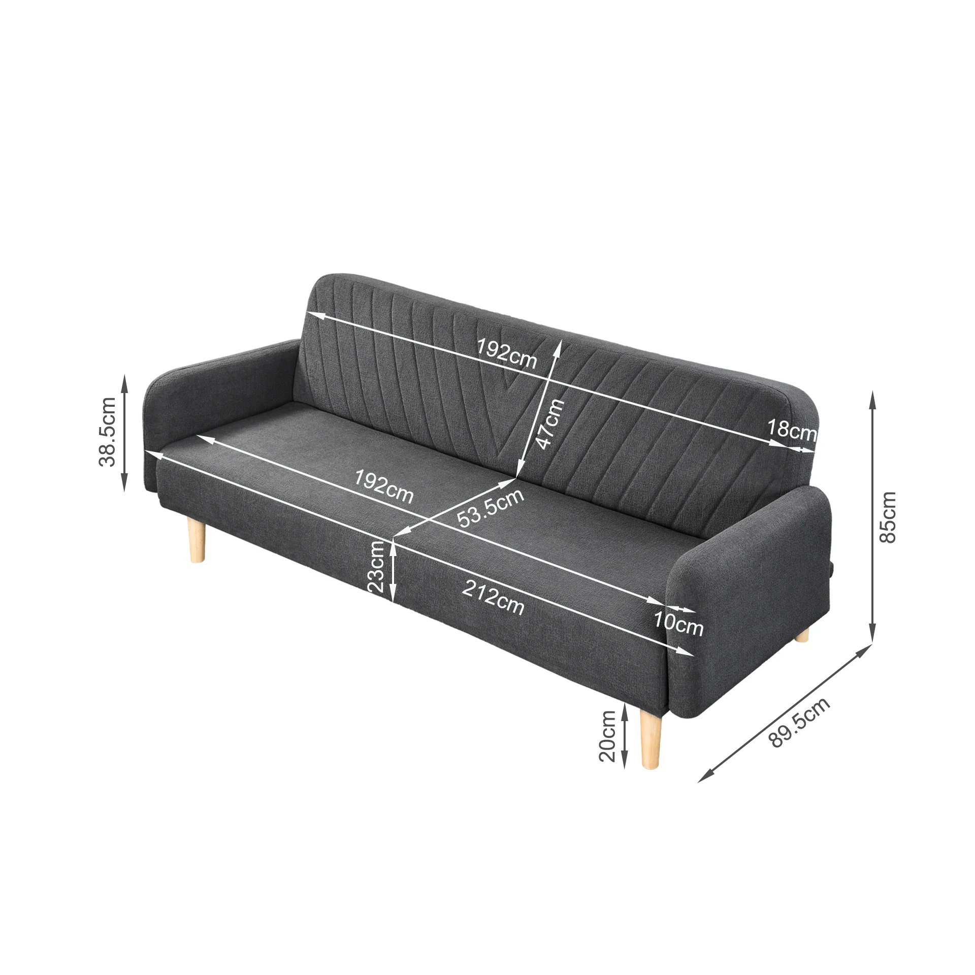 Kiri 3 Seater Sofa Bed - Grey - Image 21